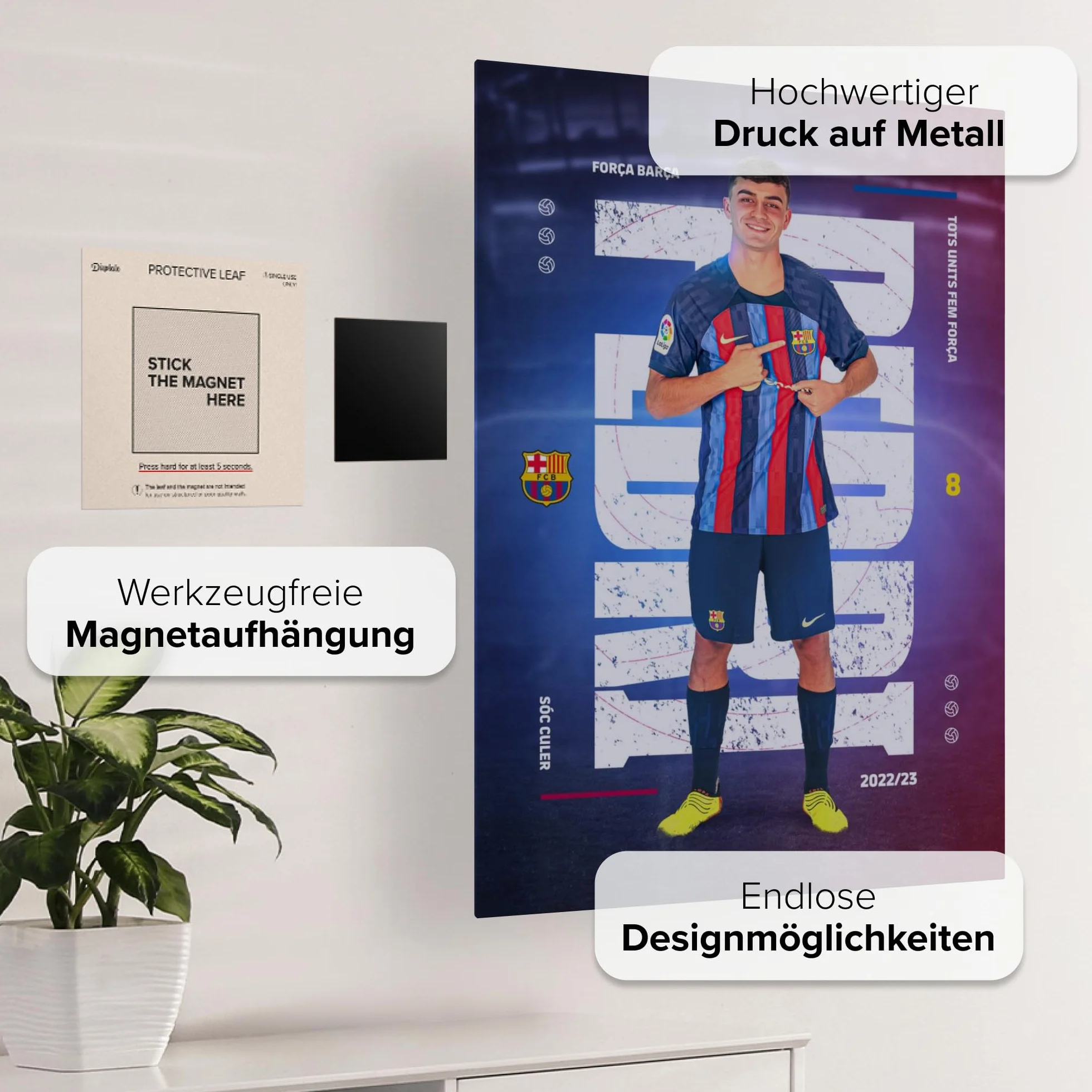 Displate - Póster de Metal - Montado con Imán - FC Barcelona - FCB Home - Pedri - Taille M - 32x45cm Matt