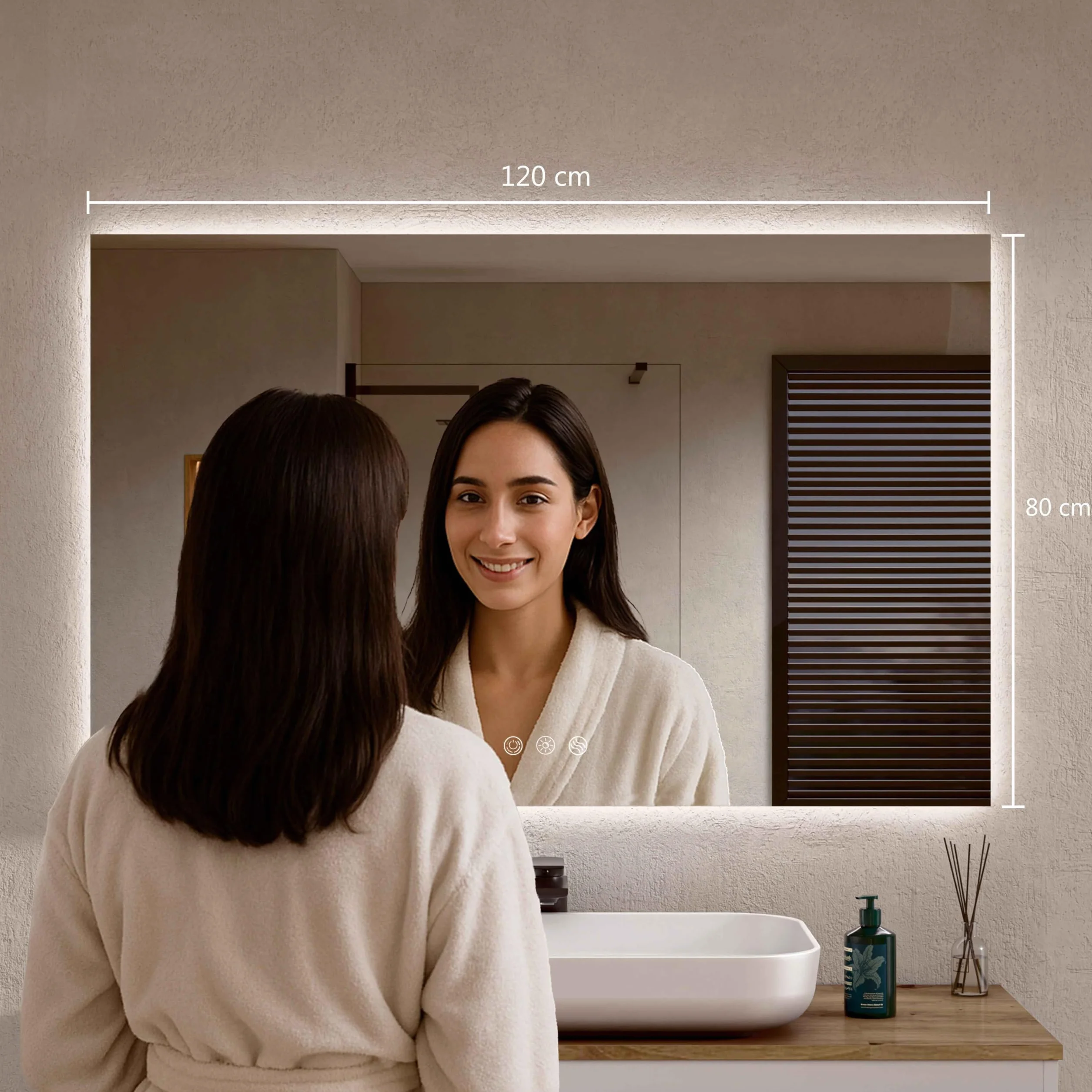 BELLOBATH - Espejo Baño con Luz Led, Luz Ajustable en 3 Colores e Intensidad, Antivaho, Espejos de Baño con Led, Waterproof IP65 - Luz Indirecta - 80cm Alto x 120cm Ancho