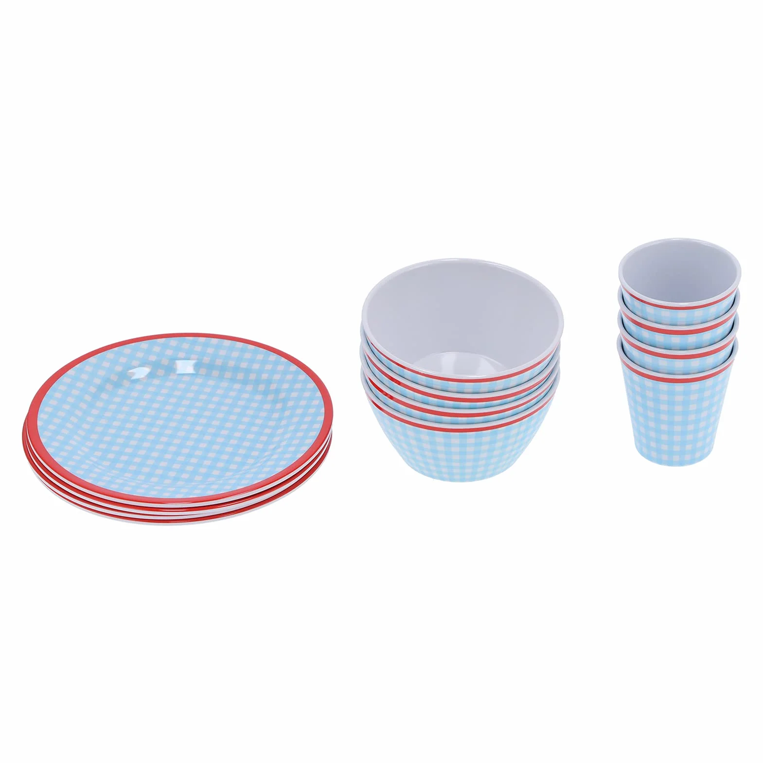 Generic Juego de Vajilla de Melamina de 12 Piezas, Plato de Tazón con Rejilla Azul Claro, Vajilla Doméstica Multiusos para Cocina Casera, Regalos de Inauguración de la Casa, Taza de 260 Ml, Tazón de