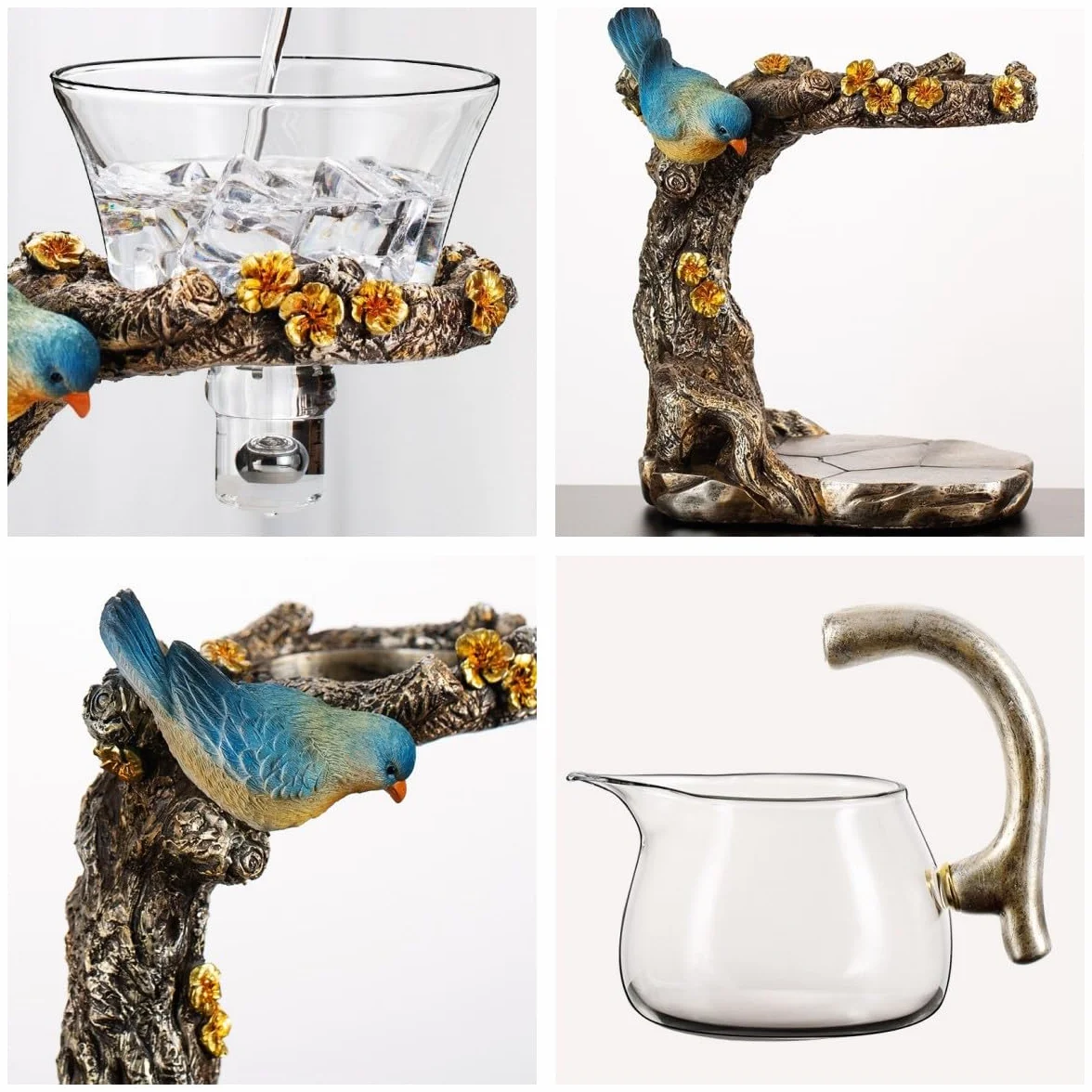 Juego de tetera de cristal con diseño de pájaro de animales, cuenco giratorio semiautomático con infusor Lazy Kungfu juego de tetera (tetera)