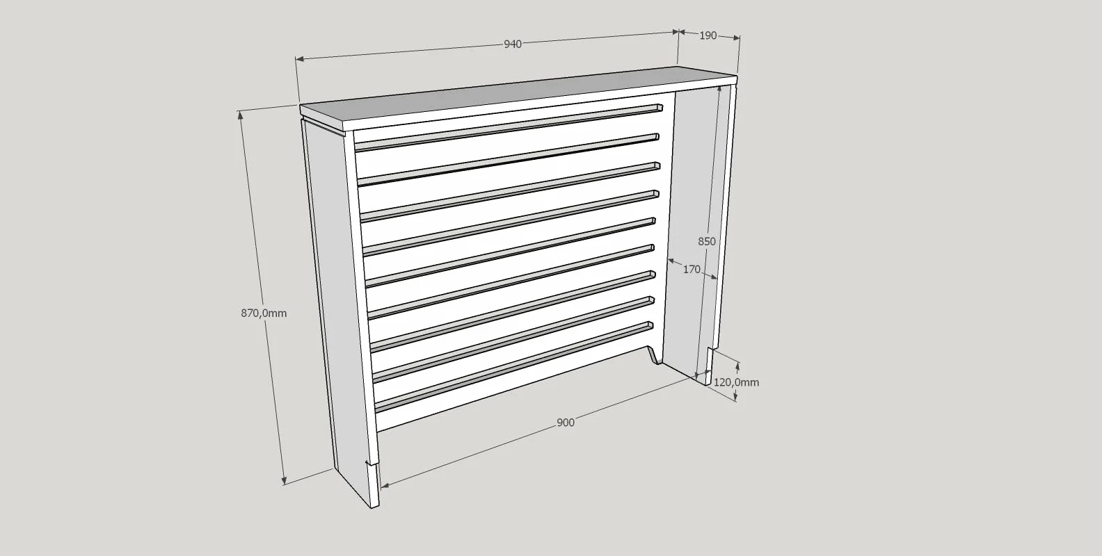 Cubre radiadores lacados. Diferentes Medidas. También fabricamos a Medida. Consultar: info@greca.info Tfno 948312264 (94 * 19 * 87 cms)