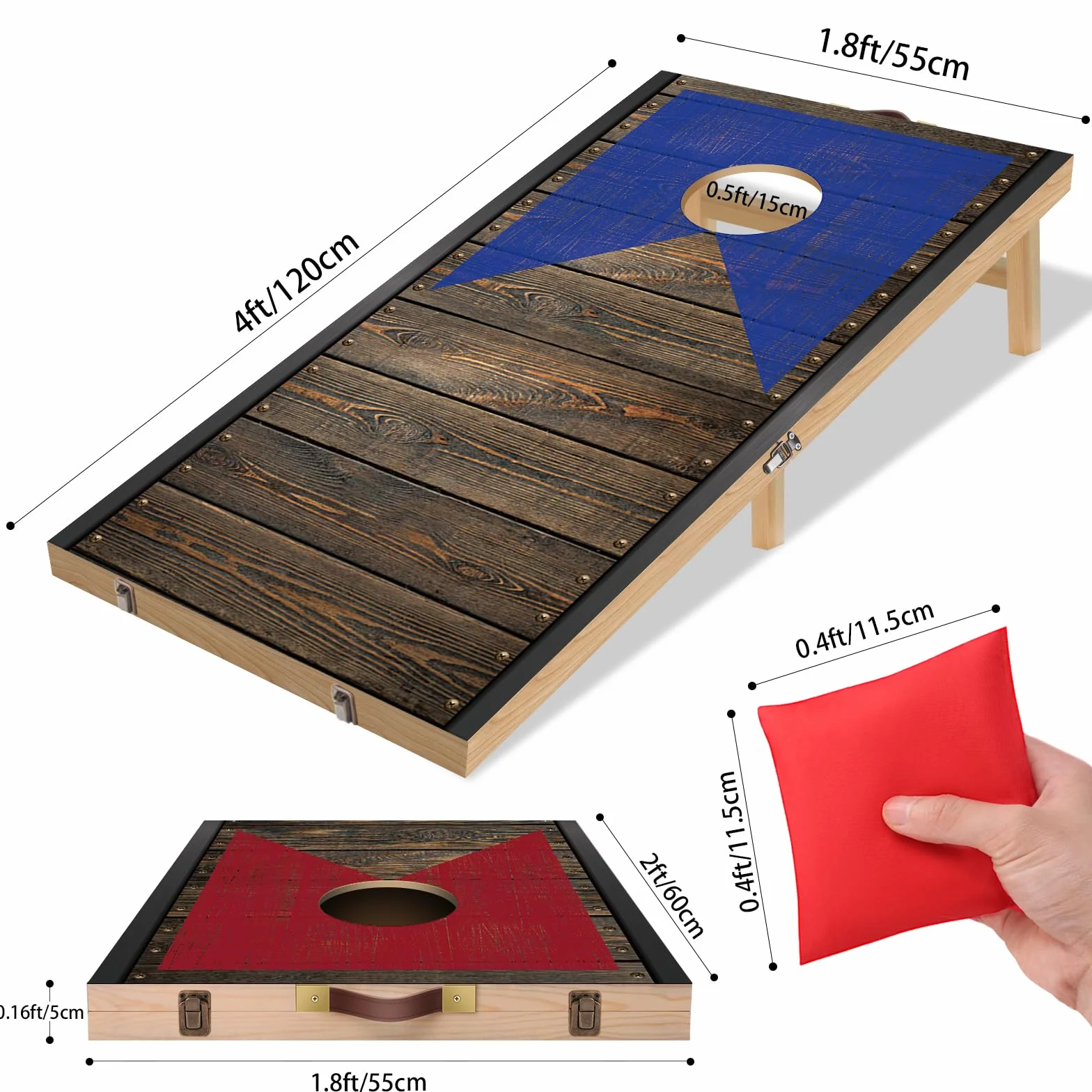 NZQXJXZ Juego de Cornhole de Madera Maciza - 120 x 55 cm Tablas de Cornhole Plegables con 8 pufs y una Bolsa de Transporte, Juegos portátiles de Lanzamiento de pufs para Adultos y Familia