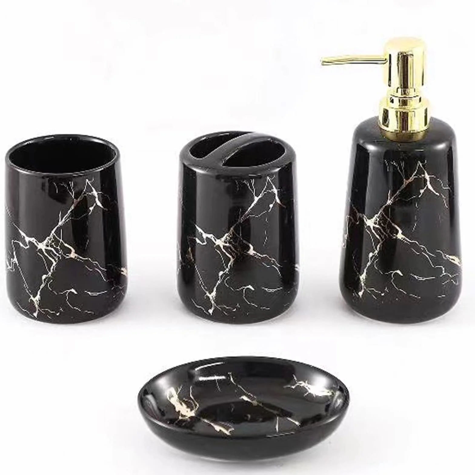 Juegos de Accesorios de baño, Acesorios Cuartos de Baño 5 Piezas con Dispensador Jabon Baño, Jabonera Baño, Porta Cepillo de Dientes, Bandeja, para Champú Gel de Ducha Cerámica