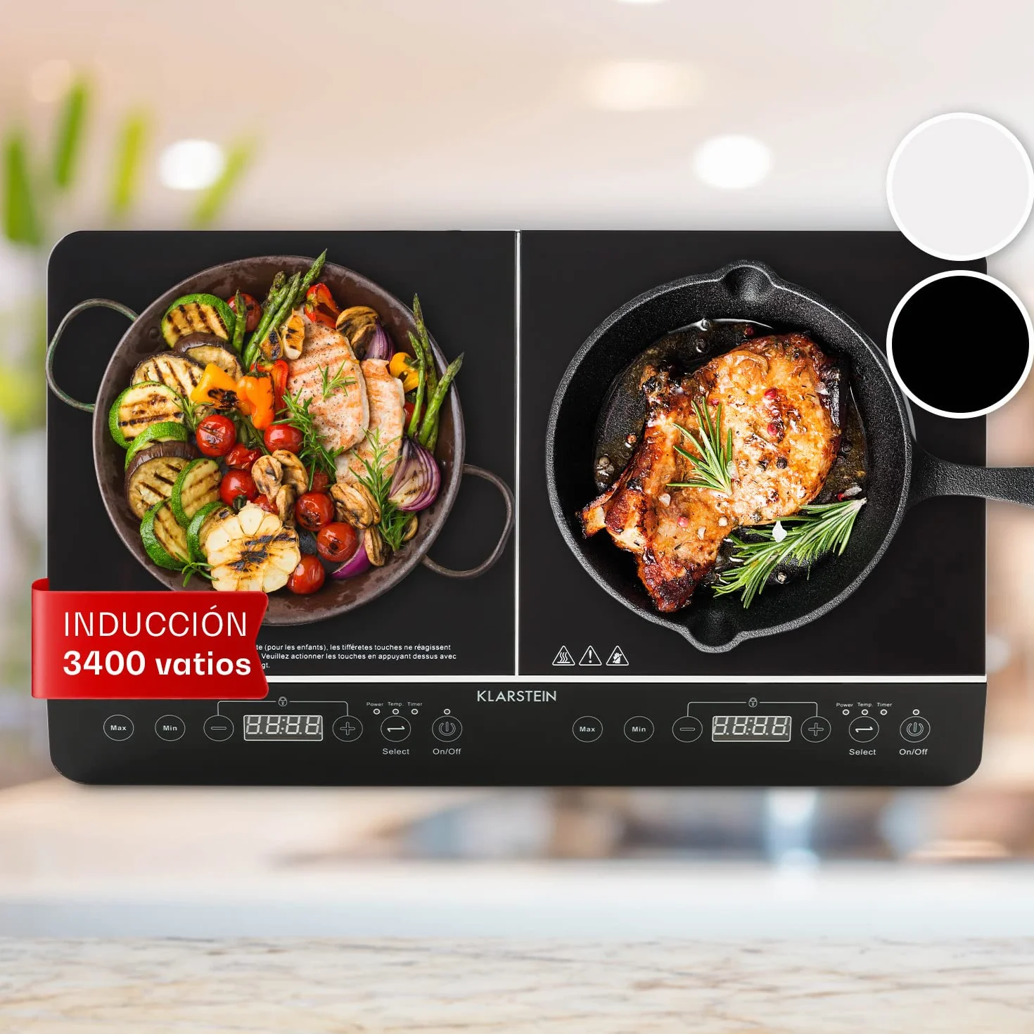 Klarstein Placa Induccion Portatil Electrica 3400W, Vitroceramica Portatil 2 Fuegos, Cocina Electrica Portatil Cocina, Vitro Control Táctil, Placas Induccion, Placa Vitroceramica Cocina Camping