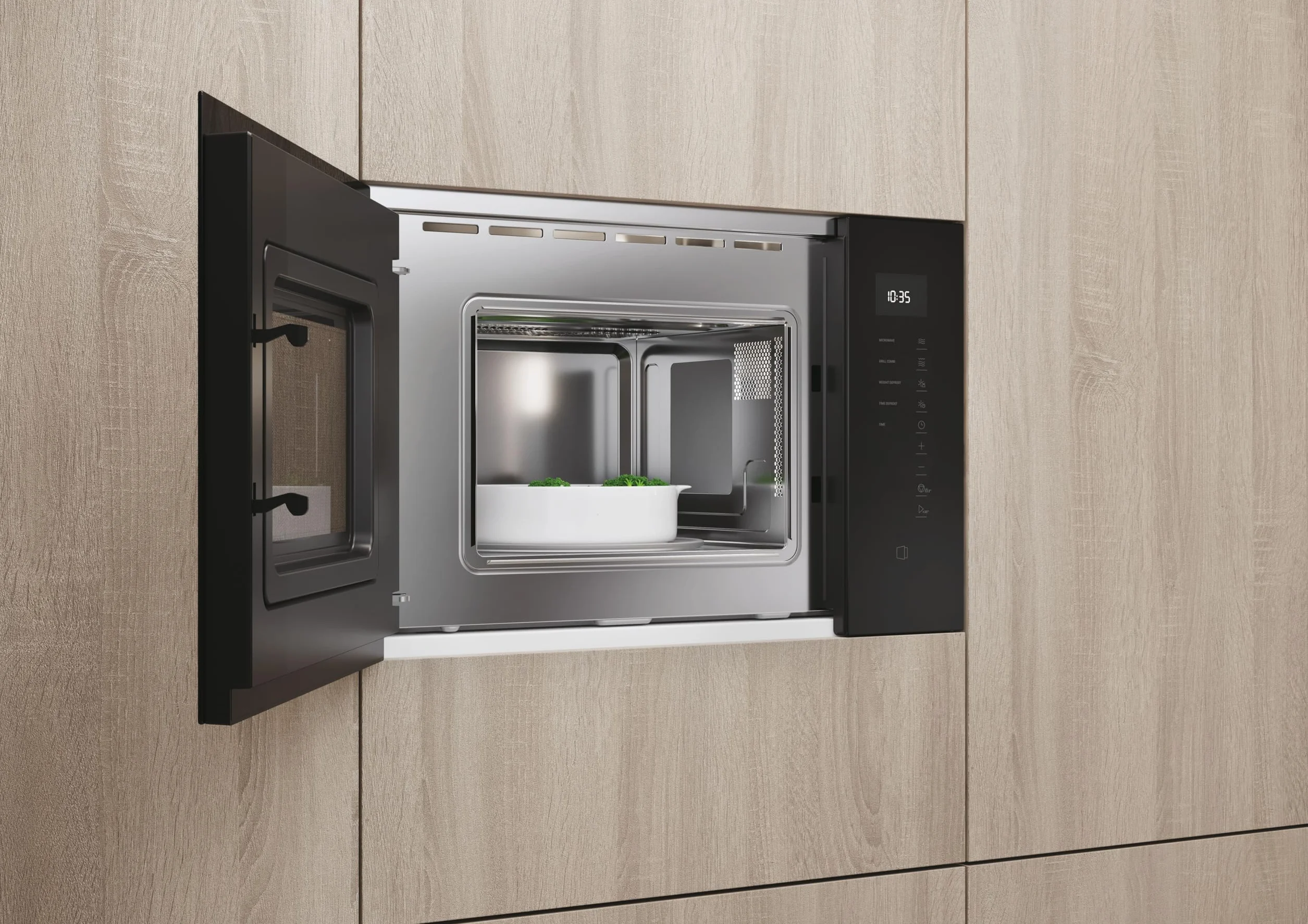 Haier Microondas Integrable con Grill, 8 Niveles Potencia, 6 Funciones, Interfaz táctil, Negro