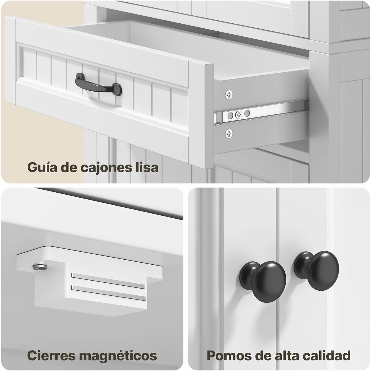 Xbro Mueble de Baño Alto con 2 Puertas y 1 Cajón, Armario Auxiliar con Baldas Ajustables, para Baño, Cocina, Salón o Despacho, 73 x 31 x 132 cm, Blanco