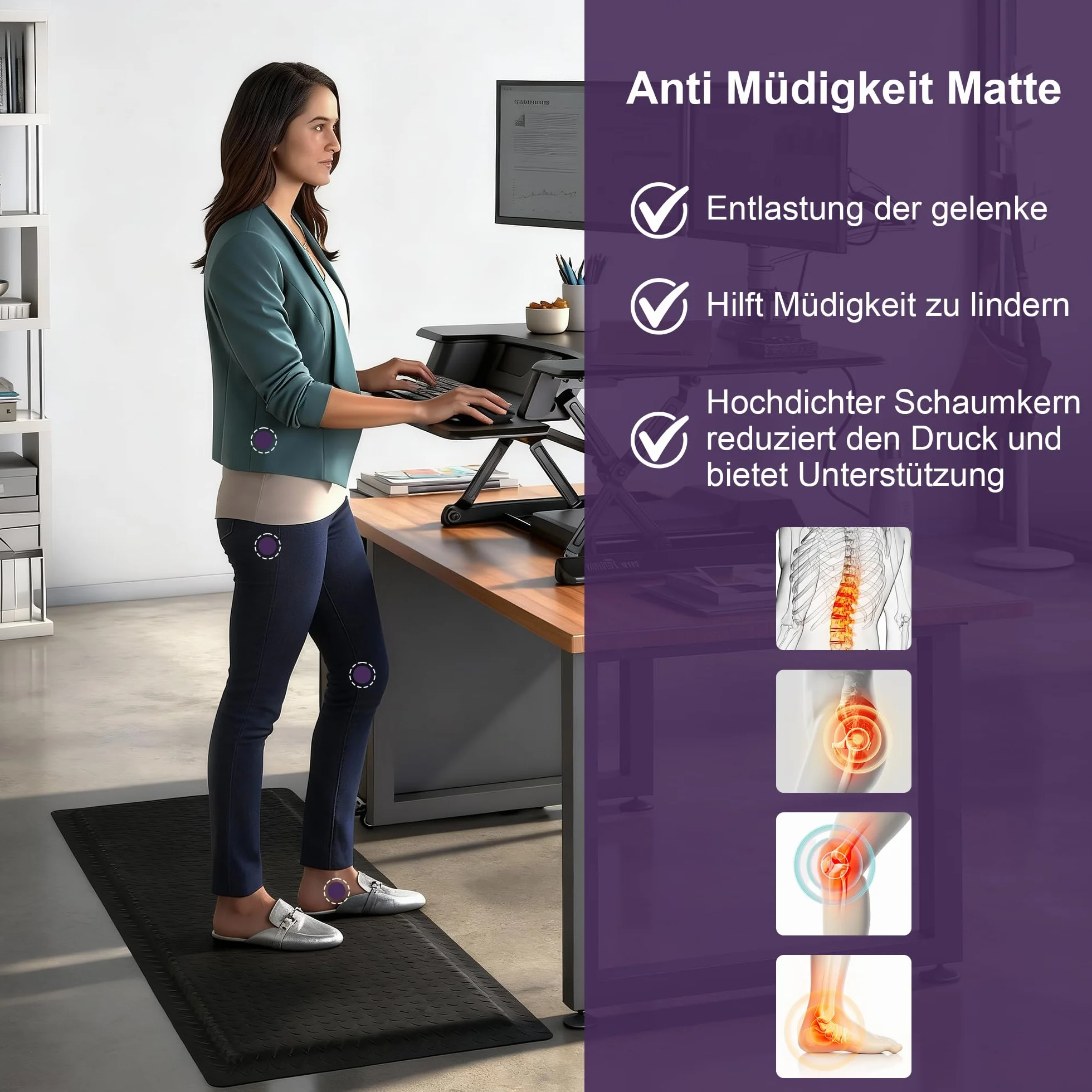 bimiti Esterilla antifatiga para trabajos de pie, alfombrilla ergonómica para lugares de trabajo saludables, 60 x 152 cm, alfombrilla antifatiga, resistente al agua, alfombrilla de pie para estación