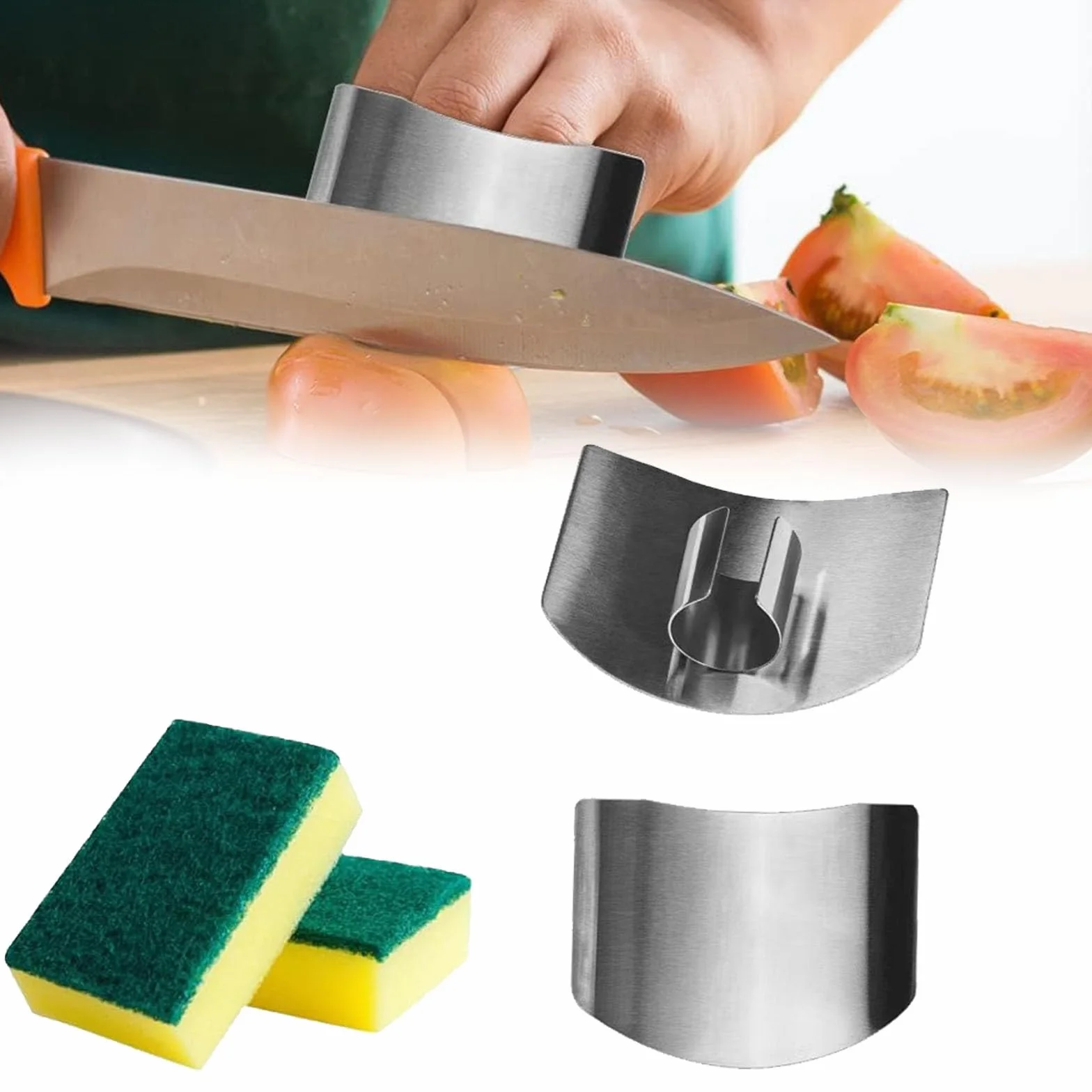 Protector de dedos de acero inoxidable para cortar alimentos, cuchillo, 2 unidades