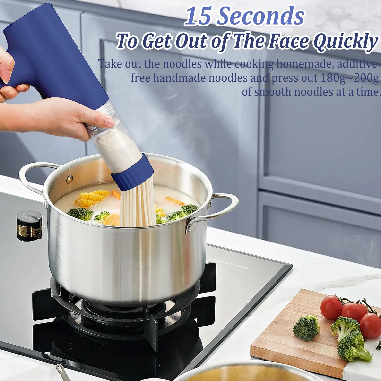 Máquina de Pasta Eléctrica de Mano, Máquina para Hacer Pasta Automática Portátil con 7 Accesorios para Espaguetis Multifuncional Máquinas para Pasta Fresca pare Fettuccine Salchichas Caseras Azul