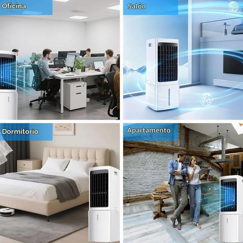 12L Enfriador De Aire PortáTil, 3 Velocidades, Aire Acondicionado PortáTil con Control Remoto, Temporizador De 7,5h, DepóSito De Agua ExtraíBle, Climatizador Evaporativo para Casa Oficina