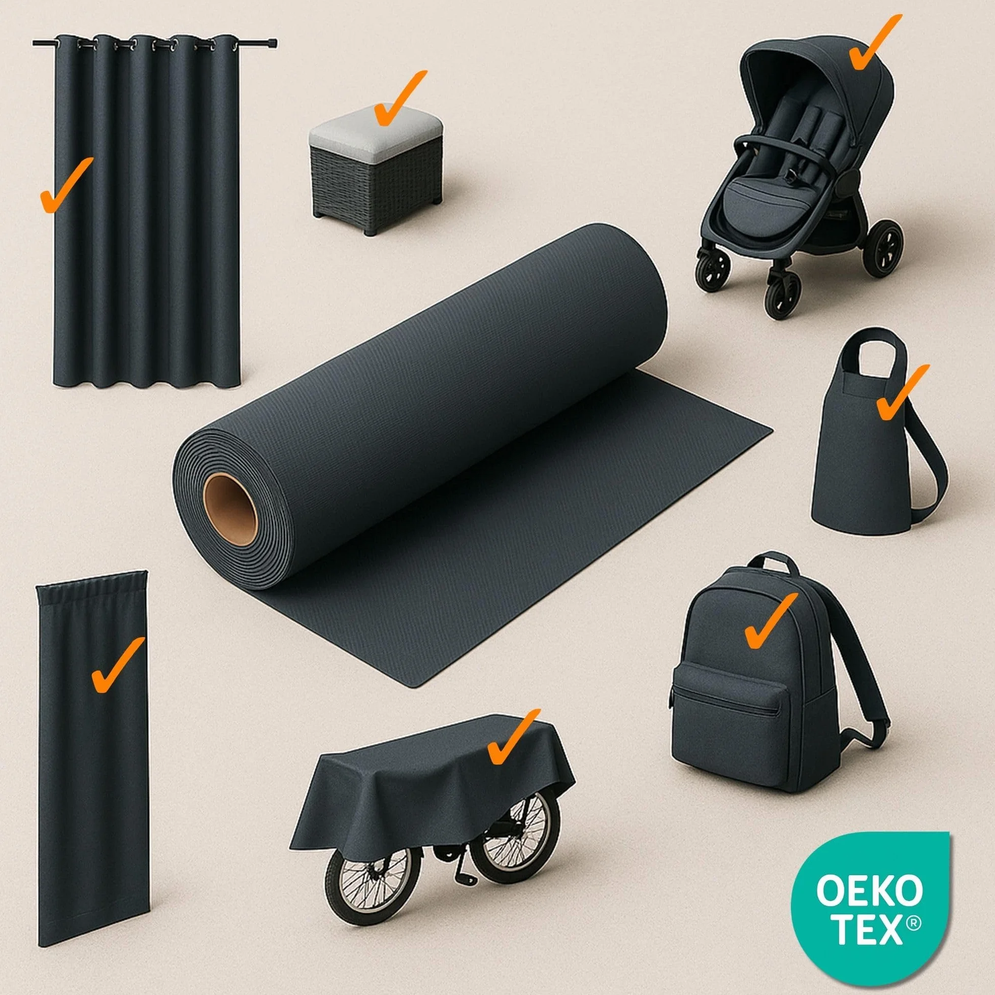 Tela impermeable por metros 5M x 160 cm - Tejido resistente al agua para exterior ideal para cojines cortinas fundas muebles de jardín y proyectos de costura Grafito Certificado Oeko-Tex