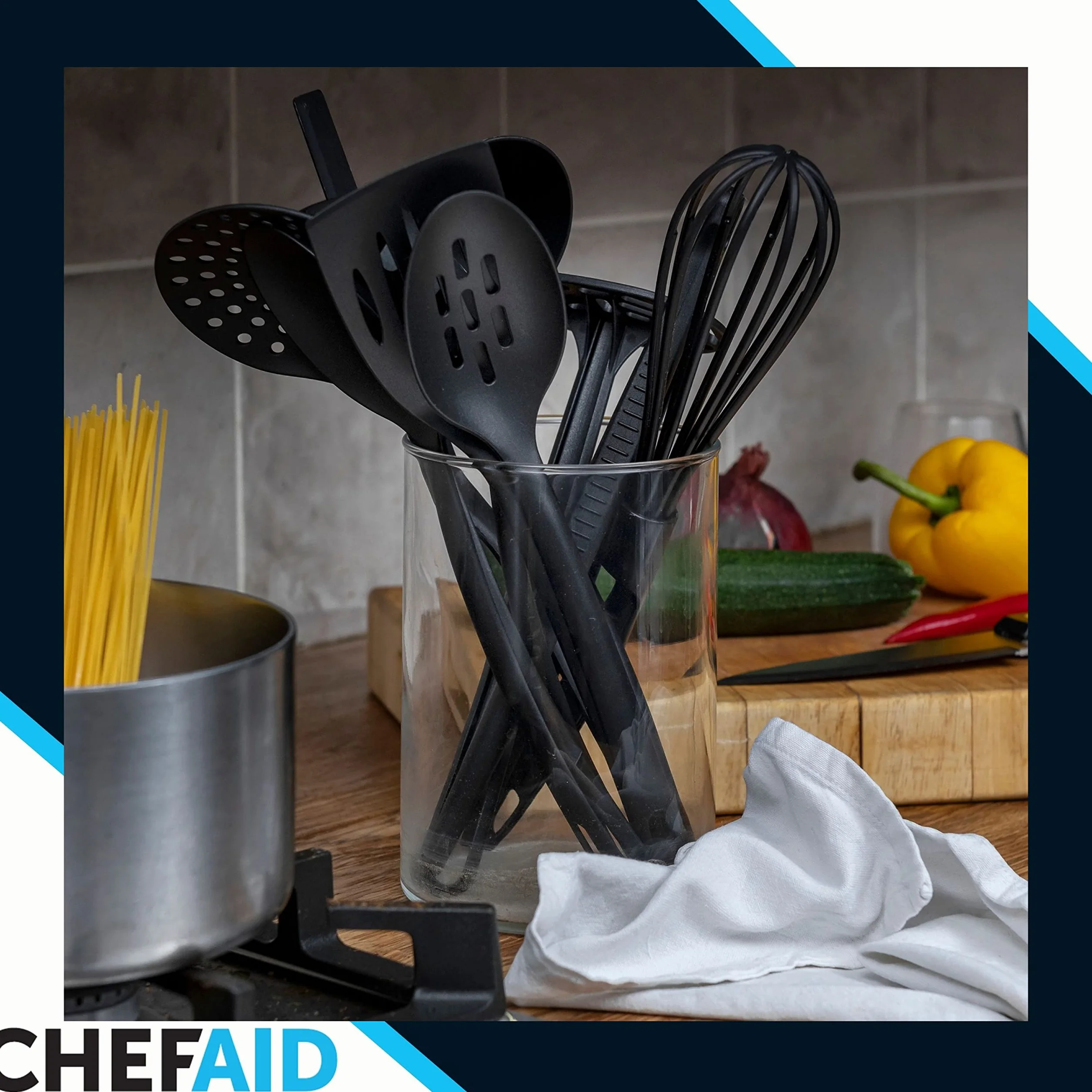 Chef Aid Skimmer de Nailon, Utensilios de Cocina Sin BPA, Antiadherente, Negro