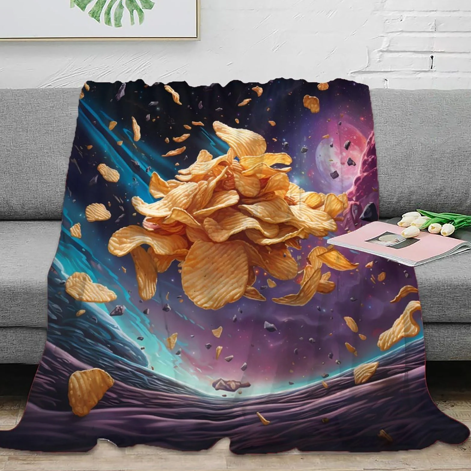 Estampado 3D Crispy-Snacks Manta de habitación Microfibra Ropa de Cama Anti-Bolitas Fantasy-Space-Arte Plaid de habitación Suave para jóvenes Solteros en casa 80×90inch(200x230cm)