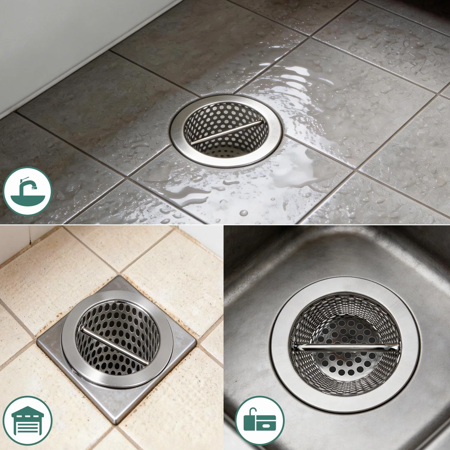 Colador de drenaje de suelo comercial de 3 pulgadas, 6 pulgadas de alto con asa de transporte, filtro de drenaje de piso de acero inoxidable 316, cesta de drenaje finamente pulida para fábrica,