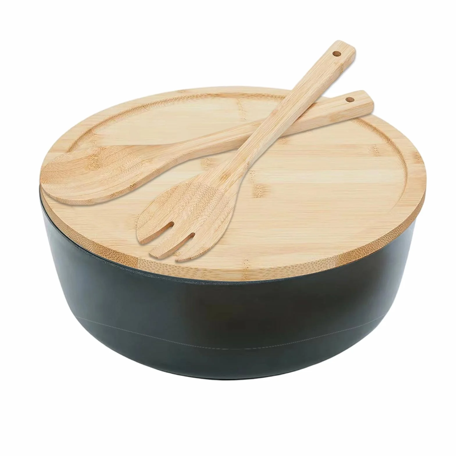 Ensaladera Ensaladeras De Madera Vajilla Cuchara Tenedor | Boles Grandes para Ensaladas y Comer Contenedores Alimentos Snacks Pasta Cereales Fideos Preparación Comidas Almuerzo Cena