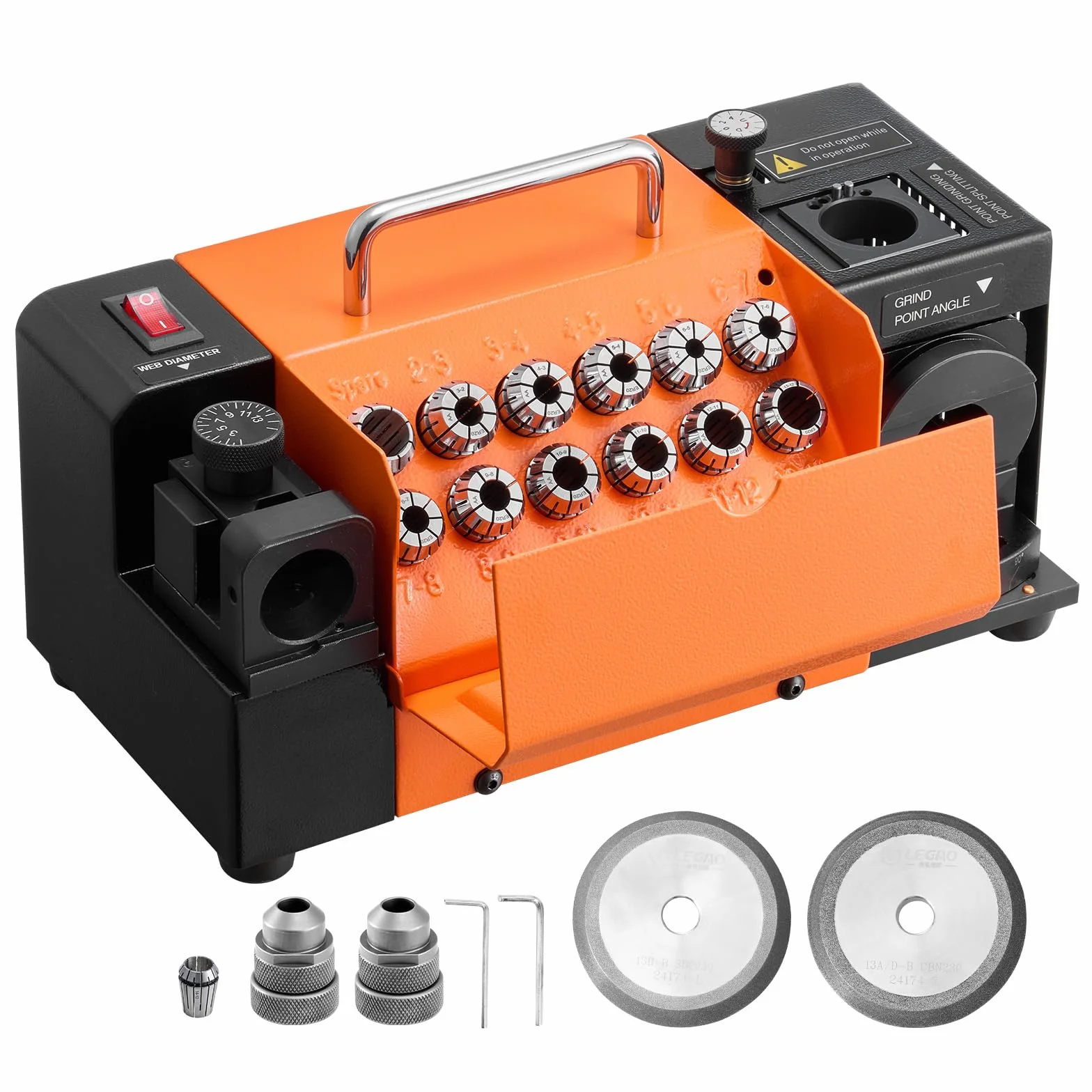 VEVOR Afilador de Brocas MR-13B de 3 a 15 mm, con Ángulo de Alivio de Labios Ajustable y Ángulo de Punta 95° a 135°, Alta Velocidad 4600 RPM, con 13 Pinzas, Muelas CBN y SDC, 290 x 140 x 160 mm