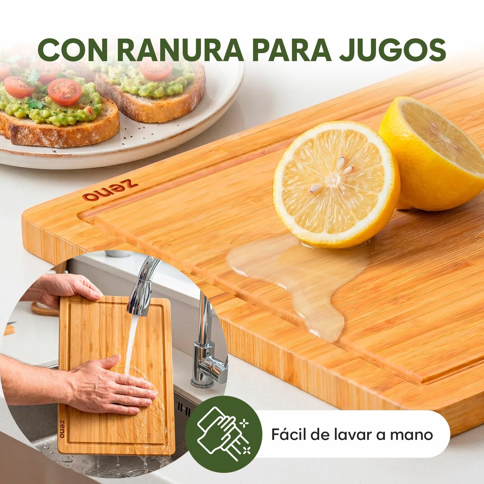Tabla de Cortar de Bambú Extra Grande - 44.5 x 30 x 1.5 cm Tabla de Madera para Cocina, Bloque de Carnicero con Ranuras para Jugos