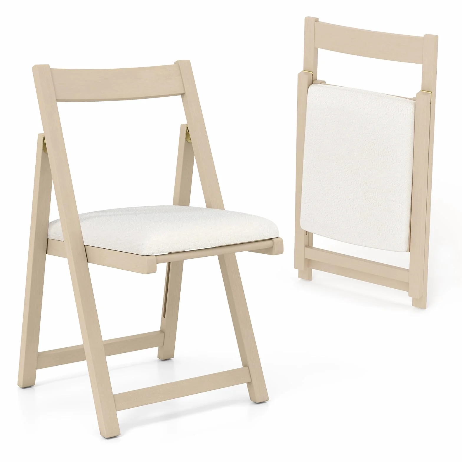 GIANTEX Juego de 2 Sillas de Comedor Plegables, Asiento Acolchado y Respaldo Inclinado, Estructura de Madera de Caucho, Carga hasta 150 kg, Sillas para Cocina, Salón (Beige)