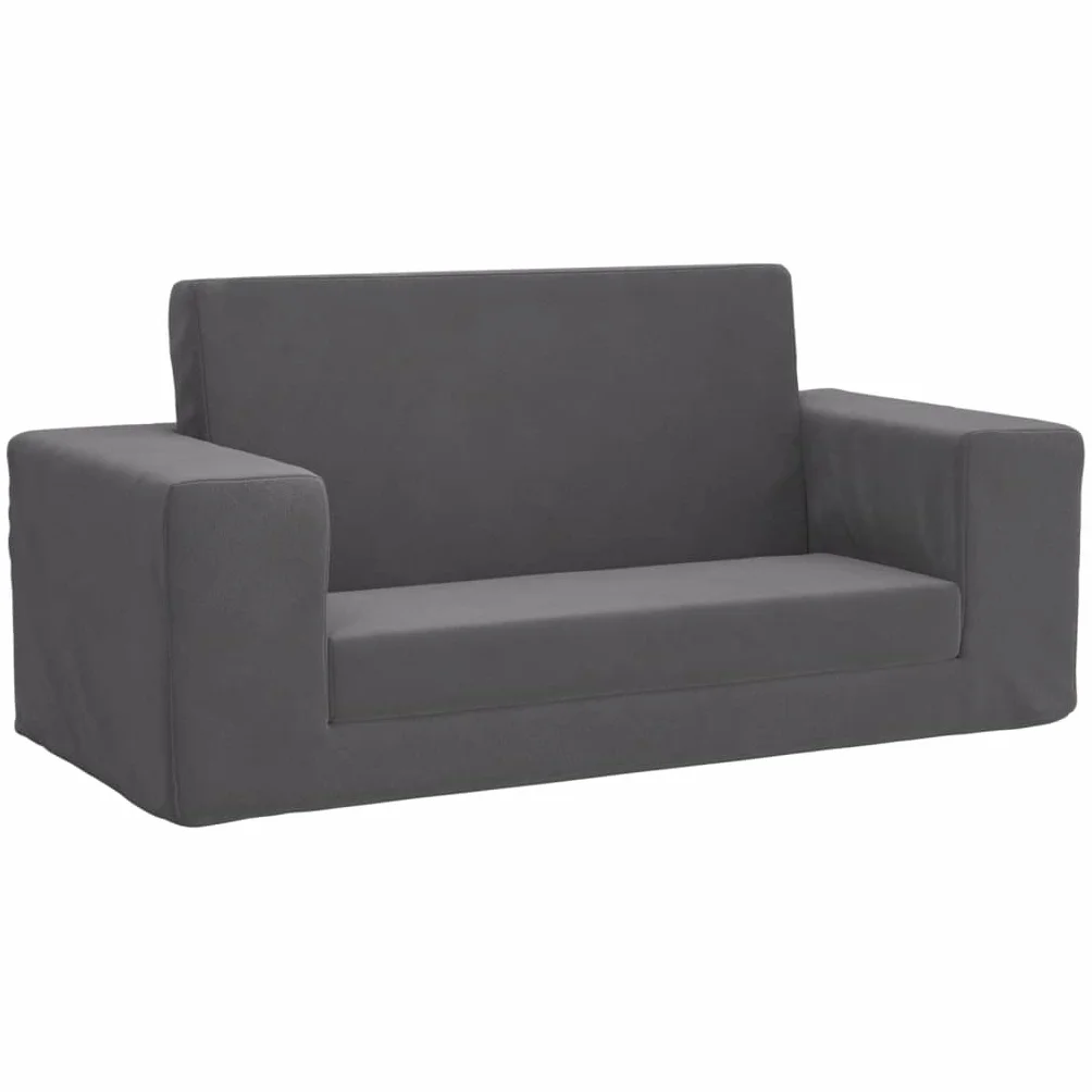 vidaXL Sofá Cama de Niños 2 Plazas, Sillón con Reposabrazos, Mini Sofá Infantil, Sofá Cama para Dormitorio Sala de Juegos, Felpa Suave Gris Antracita