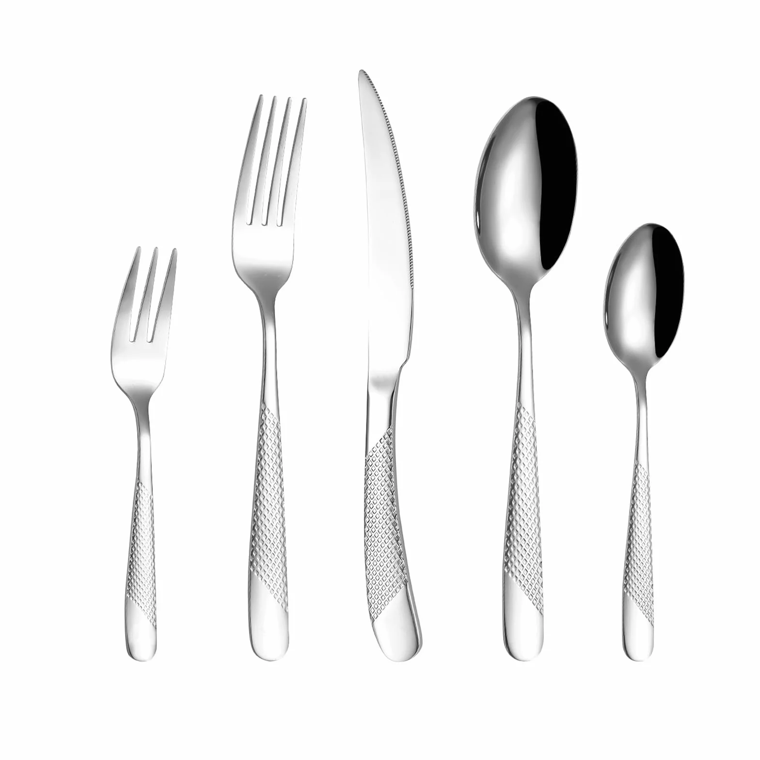 Genérico Juego De Cubiertos De Acero Inoxidable 18/8, 90 Piezas De Cubiertos Martillados, Aptos para Lavavajillas, Cubiertos De Banquete para 18 Personas (30pcs)