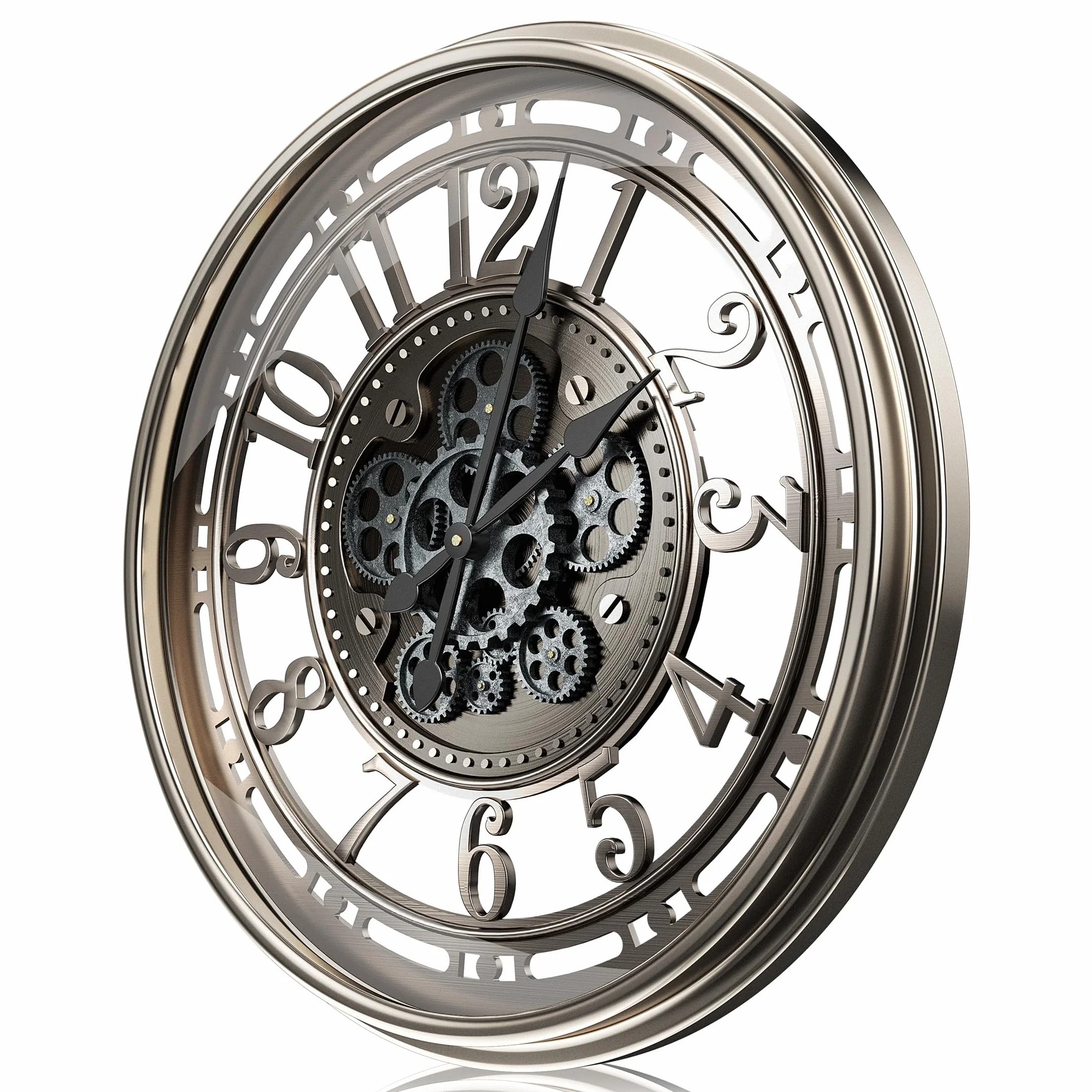 Reloj de pared grande de 53 cm con engranaje móvil, vintage, retro, industrial, metal, números romanos para habitaciones, hogar, cocina, dormitorio, oficina, escuela (bronce gris retro)