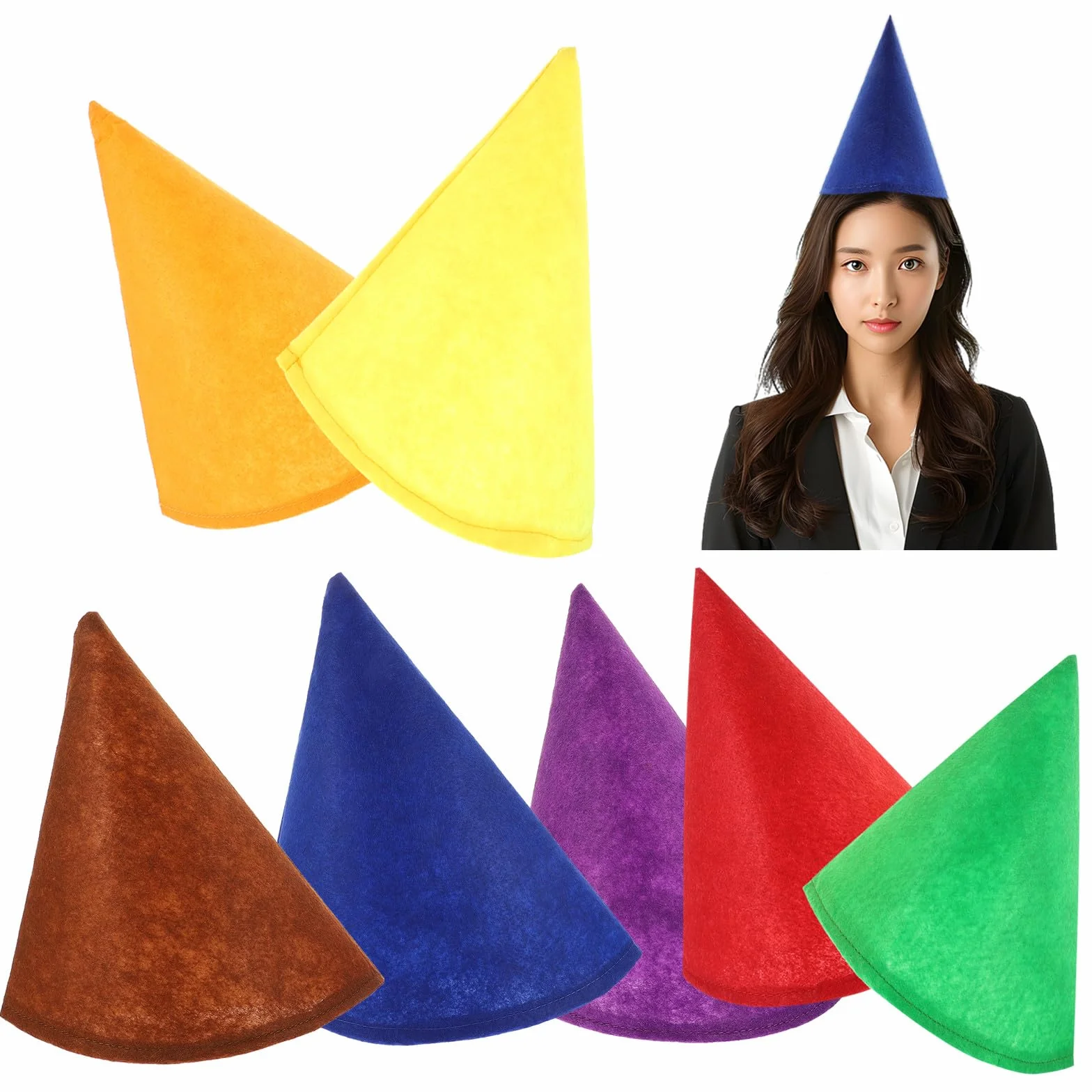 Angoily 7 sombreros de enano de fieltro grueso en forma de cono, multicolor, gorro de Navidad para fiestas y accesorios de disfraces para celebraciones