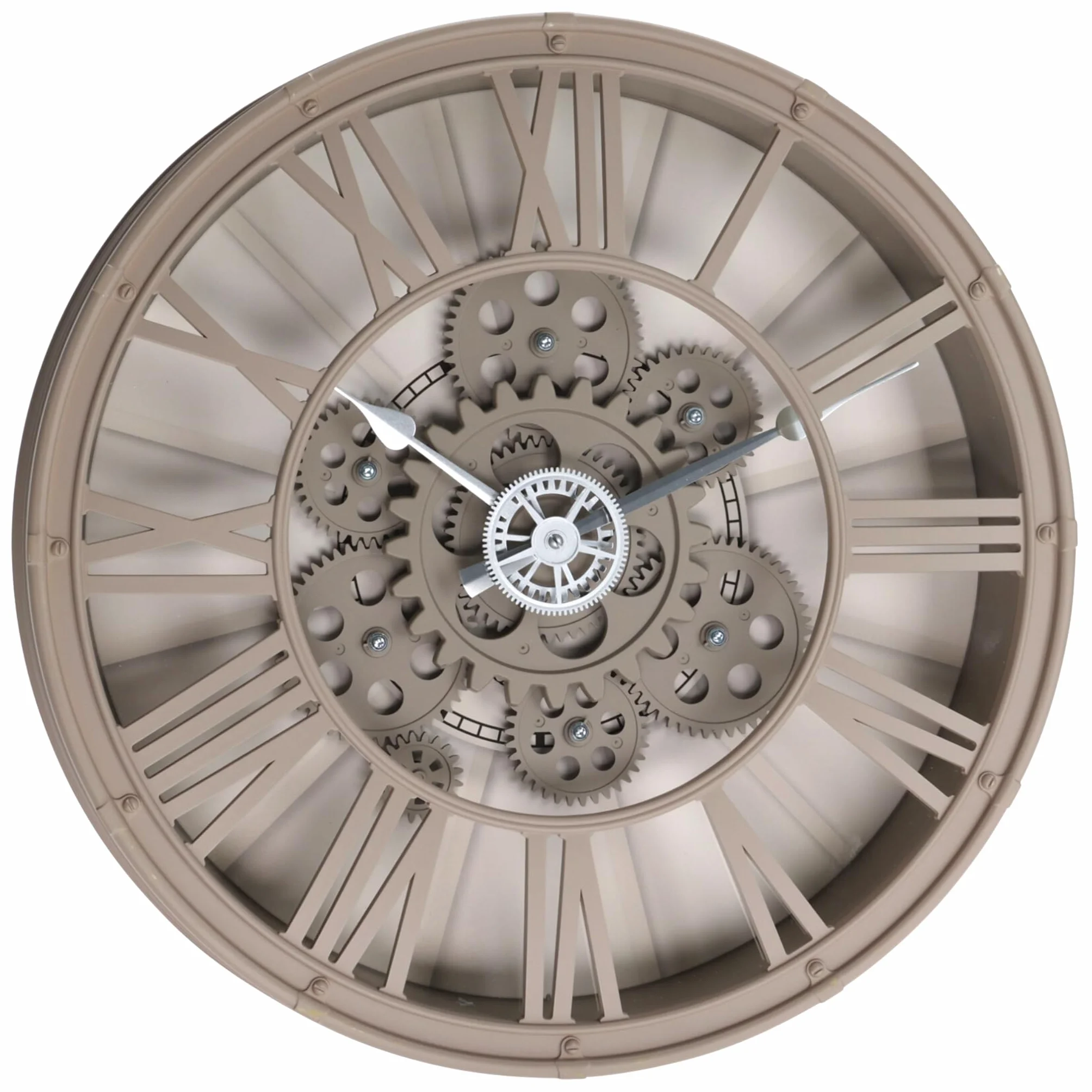 MIJOMA Reloj de pared con mecanismo de engranaje visible de 38,7 cm, diseño moderno, color arena, reloj decorativo de salón de estilo industrial