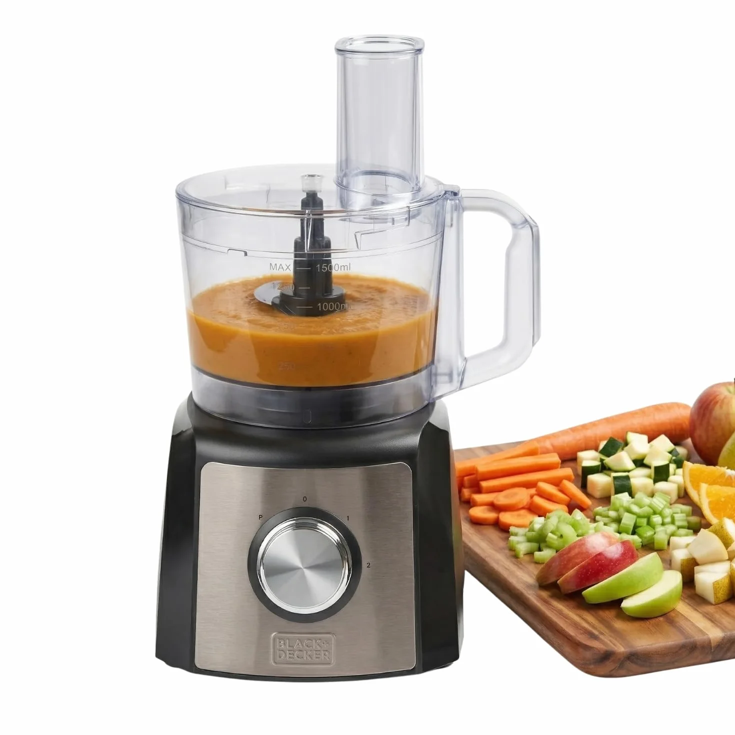 BLACK+DECKER – Procesador De Alimentos BXFPA1200E | 1200W | Jarra 1.5L | 2 Velocidades + Turbo | +8 Accesorios | Inox Antihuellas | Cuchillas Y Discos INOX | BPA Free | Antideslizante