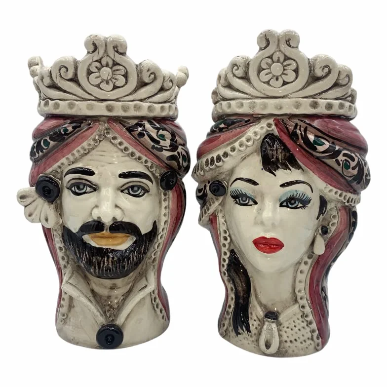 Cabezas de Moro Siciliano (1 Pieza) h Aproximadamente 20 cm Cerámica de Caltagirone, Los Normandos, Rosa - Hombre