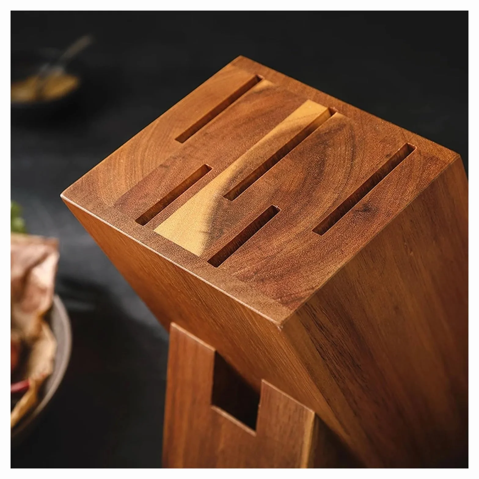 Soporte for cuchillos de madera acacia compatible con XINZUO Arrival, soporte for tijeras, ranura for almacenamiento, herramienta cocina