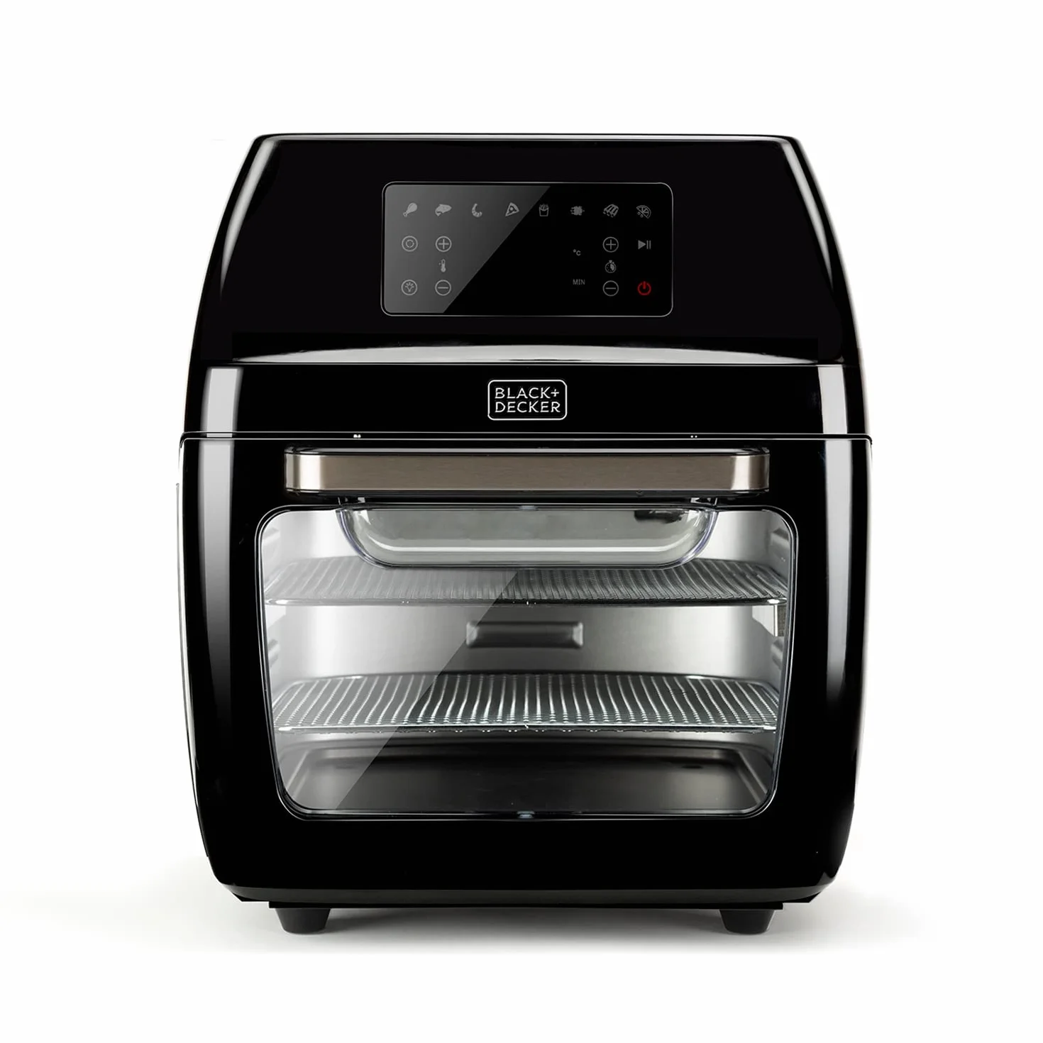 Black+Decker BXAFO1200E, Freidora de aire y horno, 1700W, 12L, temperatura regulable 40º-200ºC, 8 programas predefinidos, puerta transparente, apto lavavajillas, múltiples
