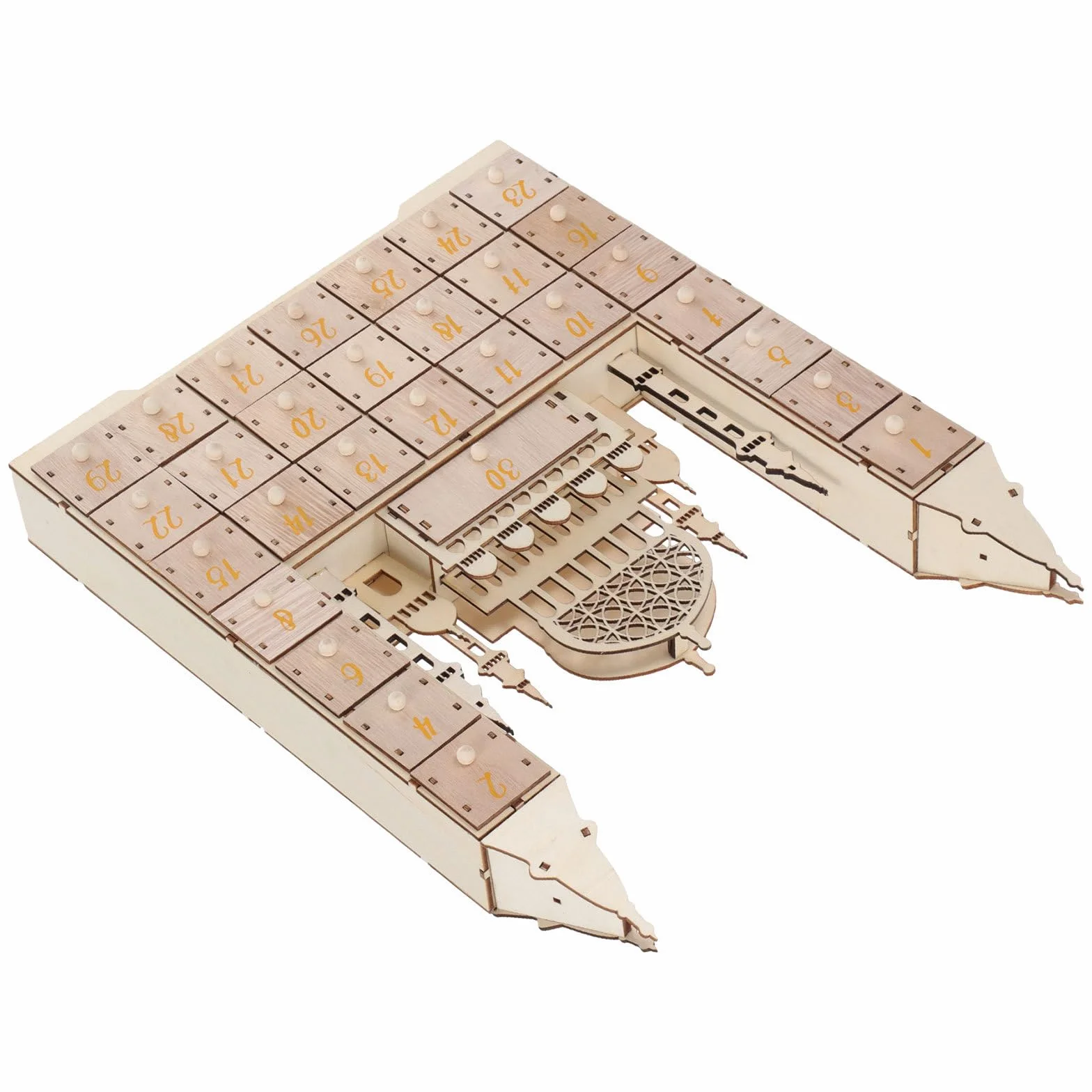 ULTECHNOVO Calendario de Adviento de Madera para Ramadán Días con Cajones Decoración Islámica para Fiestas Eid Mubarak Calendario de Regresiva para Festival Musulmán