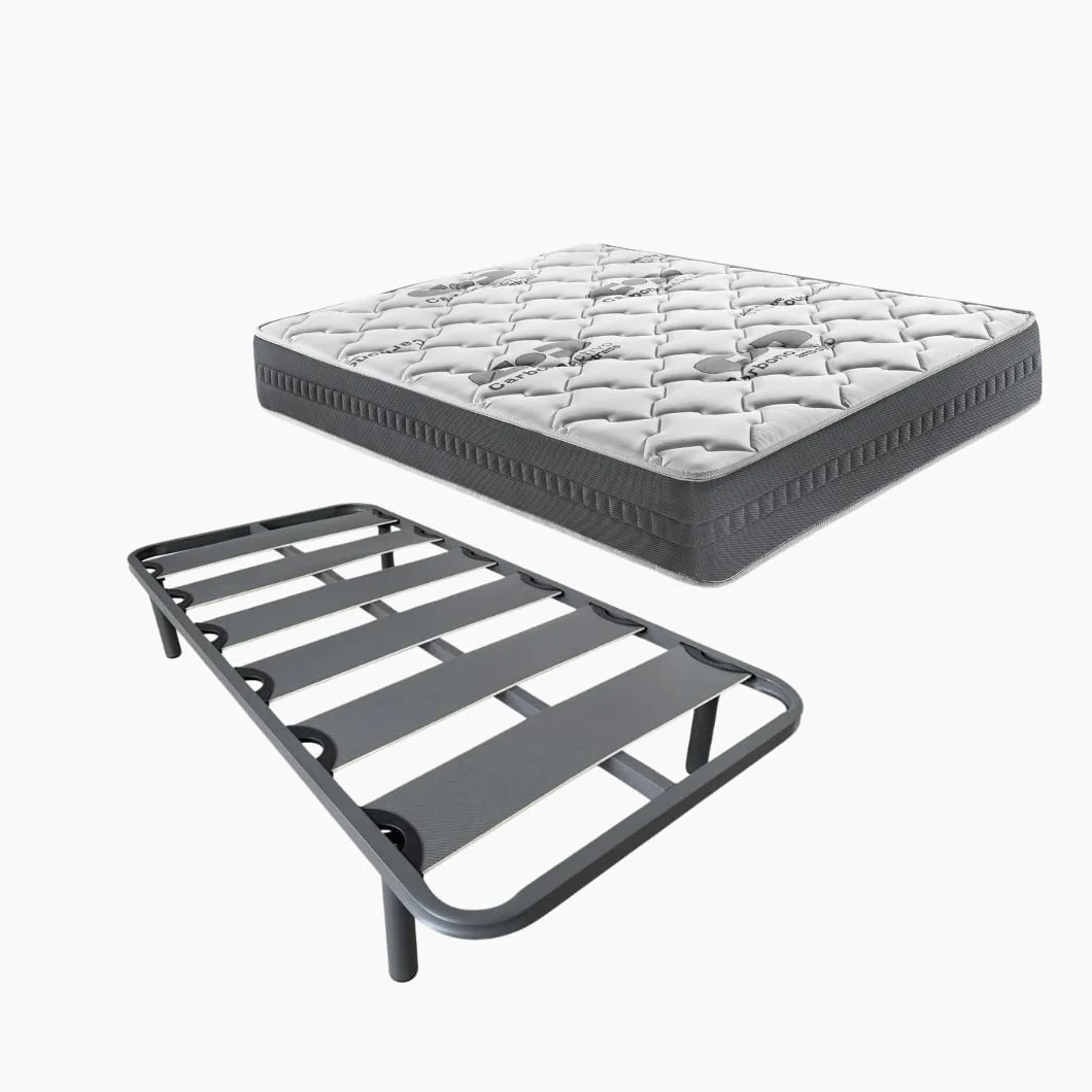 elalmacendelcolchon - Cama Completa con Colchón Visco Carbono + Somier Láminas + Almohada, Incluye Juego de Patas Roscadas (90 x 190 cm)