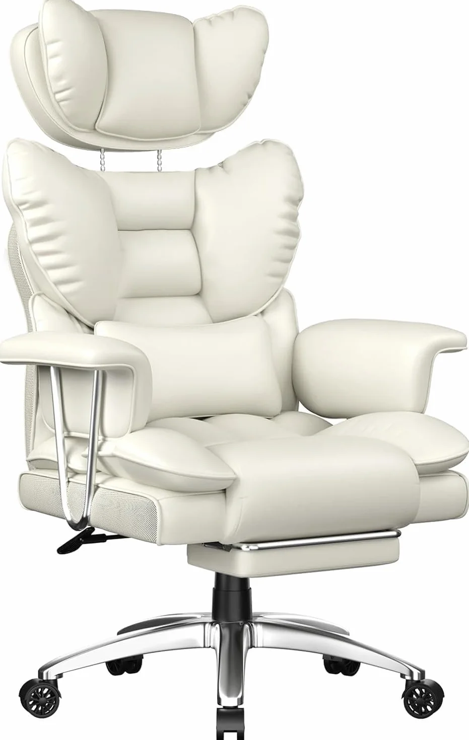 rattantree Sillón Ejecutivo ergonómico con reposapiés, Silla de Oficina Piel sintética con Respaldo Alto, Silla Escritorio para Oficina y teletrabajo, Blanco