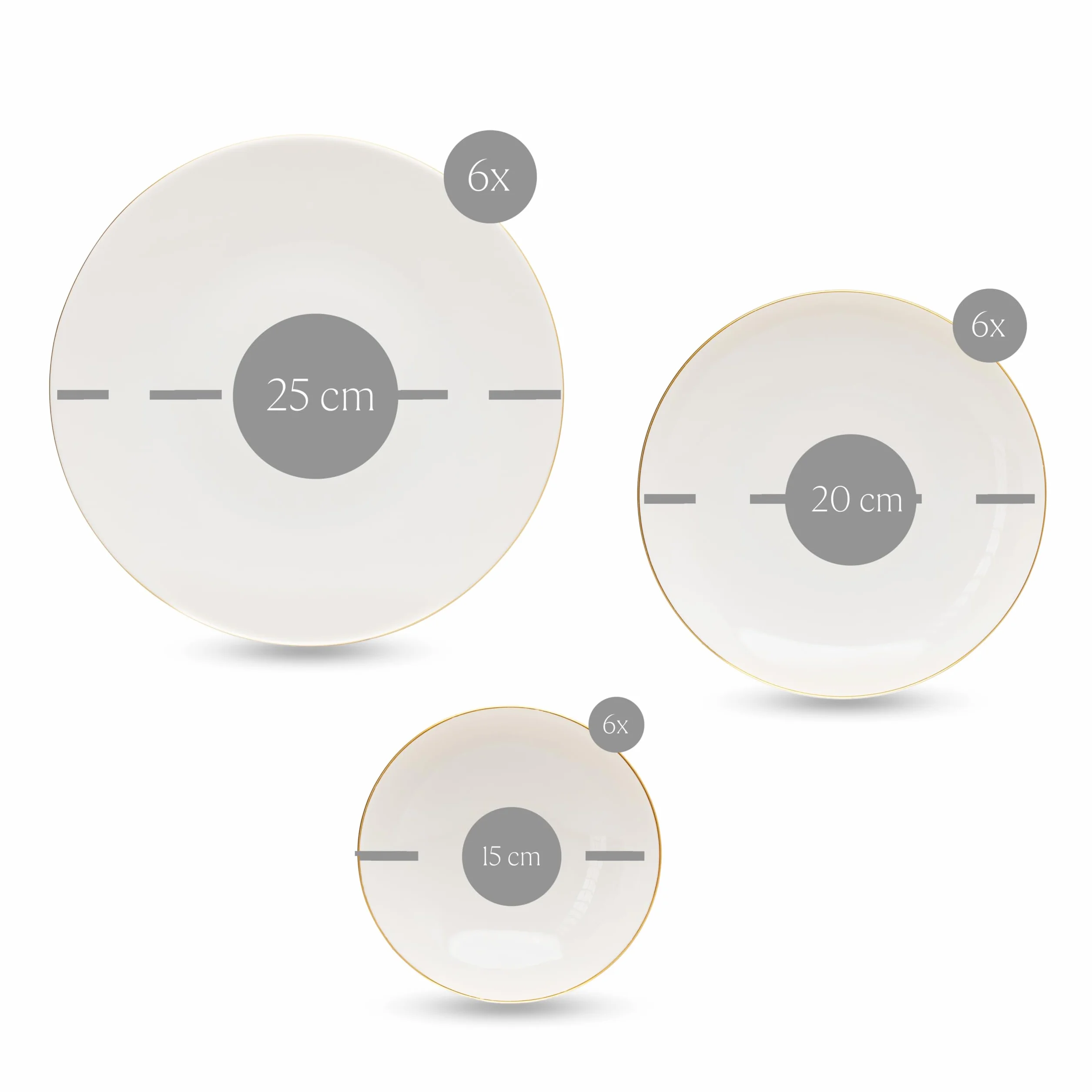 Vajilla Güral Porselen Atina Dinner Oro - 18 piezas para 6 personas -Vajilla Completa de Porcelana Blanca