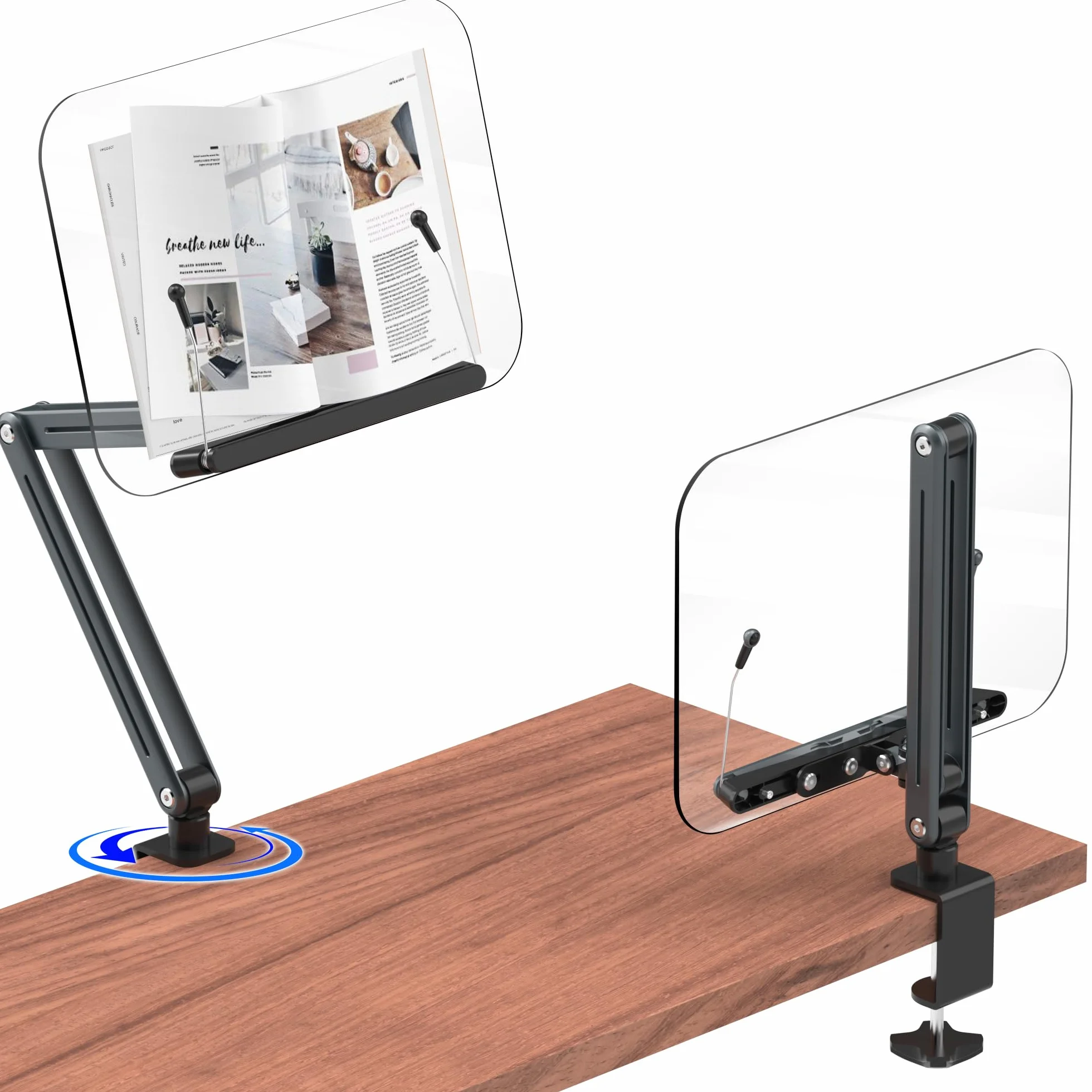 Soporte de escritorio acrílico para lectura, diseño ergonómico, altura ajustable de hasta 20 pulgadas con base giratoria, apto para recetas, partituras, tabletas (gris)