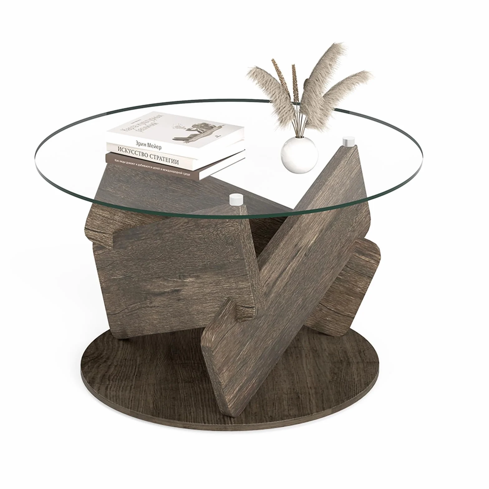 LIFEZEAL Mesa de Centro Redonda con Tapa de Vidrio Templado Transparente，Mesa Auxiliar Moderna Decorativa con Patas de Madera Sólida, Mesita Auxiliar Rústica para Espacios Pequeños (Gris)