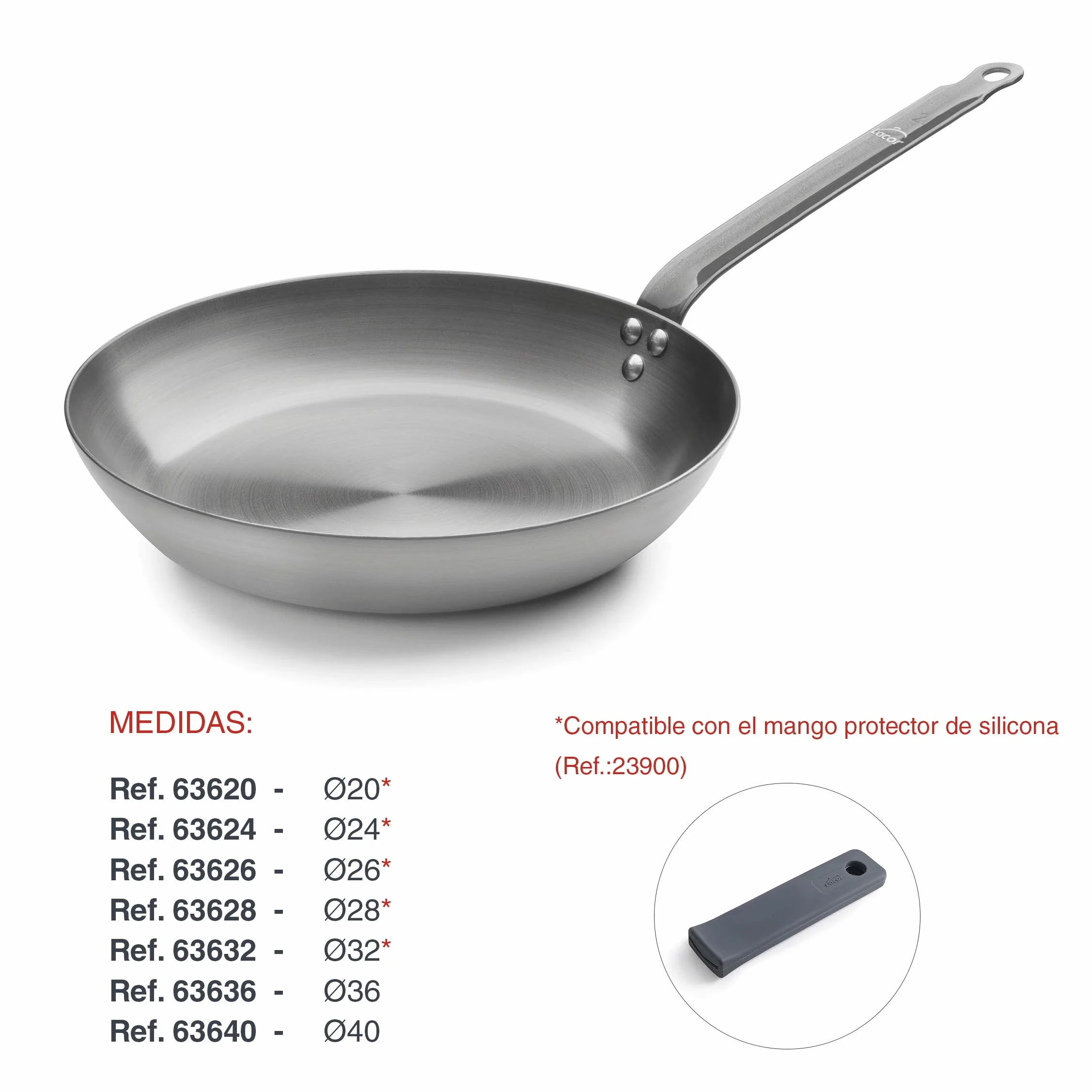 LACOR - 63624 - Sartén Ferrum Gris 24 cm - 100% Hierro Natural, Hecha en España, Apta para Inducción, Alta Temperatura, Duradera y Ecológica.