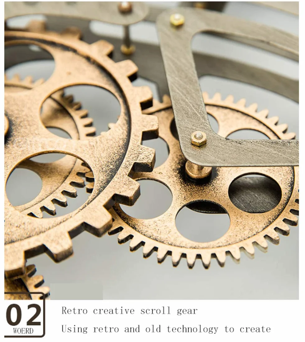 WOERD Reloj De Pared De Estilo Industrial Retro Europeo Engranajes En Movimiento Reloj Creativo De La DecoracióN De La Sala De Estar del Reloj del Engranaje del Arte del Metal