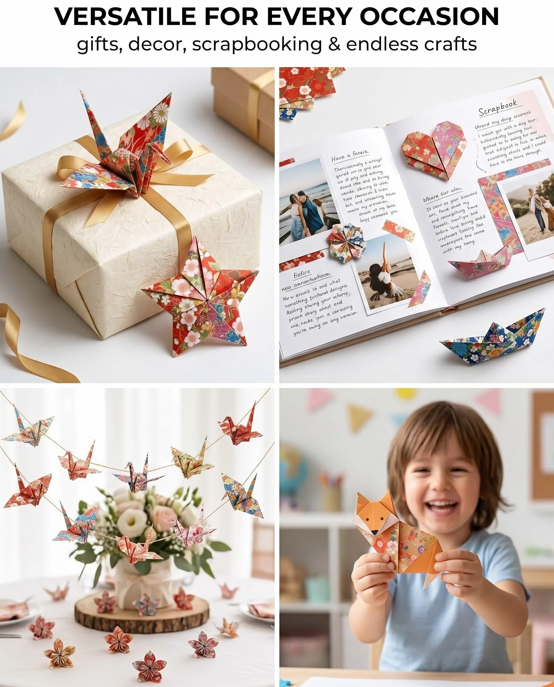 Papel Origami 15x15 cm 60 Hojas Japonés Tradicional Doble Cara Diseños Florales para Manualidades y Decoración
