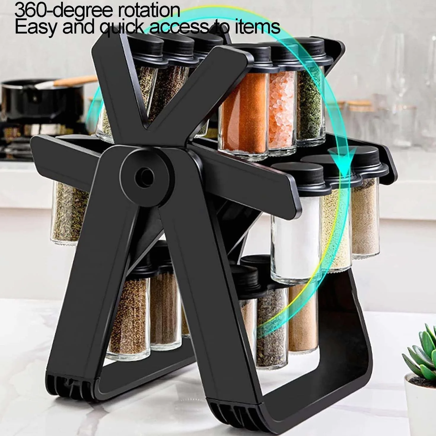 Estante giratorio para especias con 18 tarros de cristal para almacenamiento de especias, hierbas, condimentos y sales en la cocina
