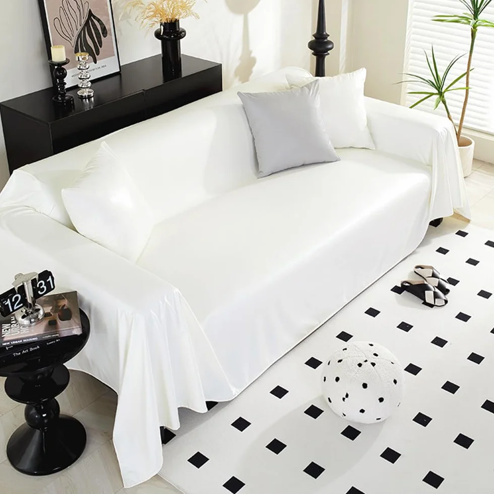 Highdi Funda de Sofá de PU Cuero Manta Cubre Sofa Grande para 1 2 3 4 Plazas, Mantas Cómoda Cubrecama Protector Sofa para Gatos y Perros Arañazo (180x420cm,Blanco)