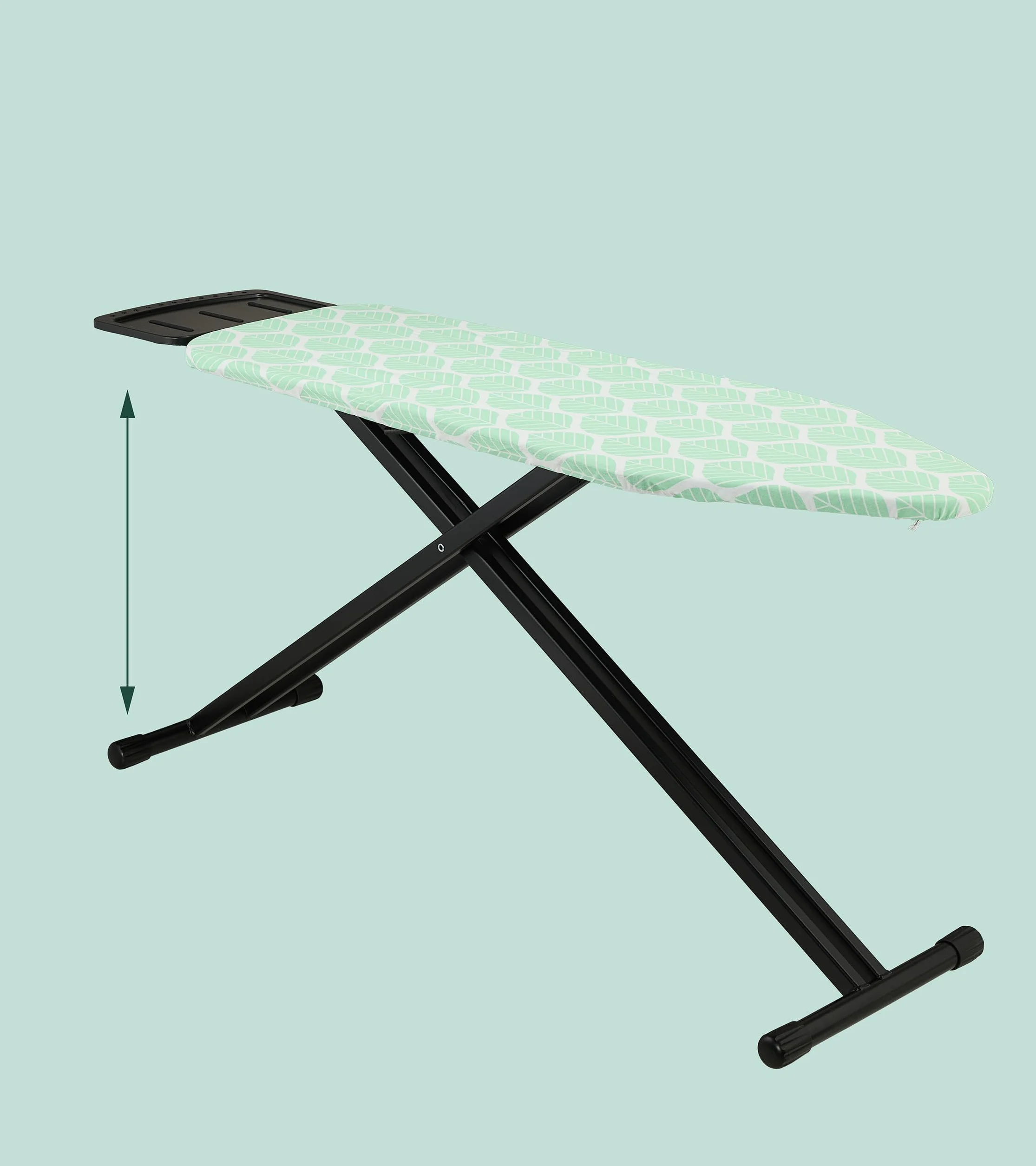 Relaxdays Tabla de Planchar para Plancha de Vapor, 123 x 39 cm, Regulable en Altura, Plegable, Estante, Verde/Negro