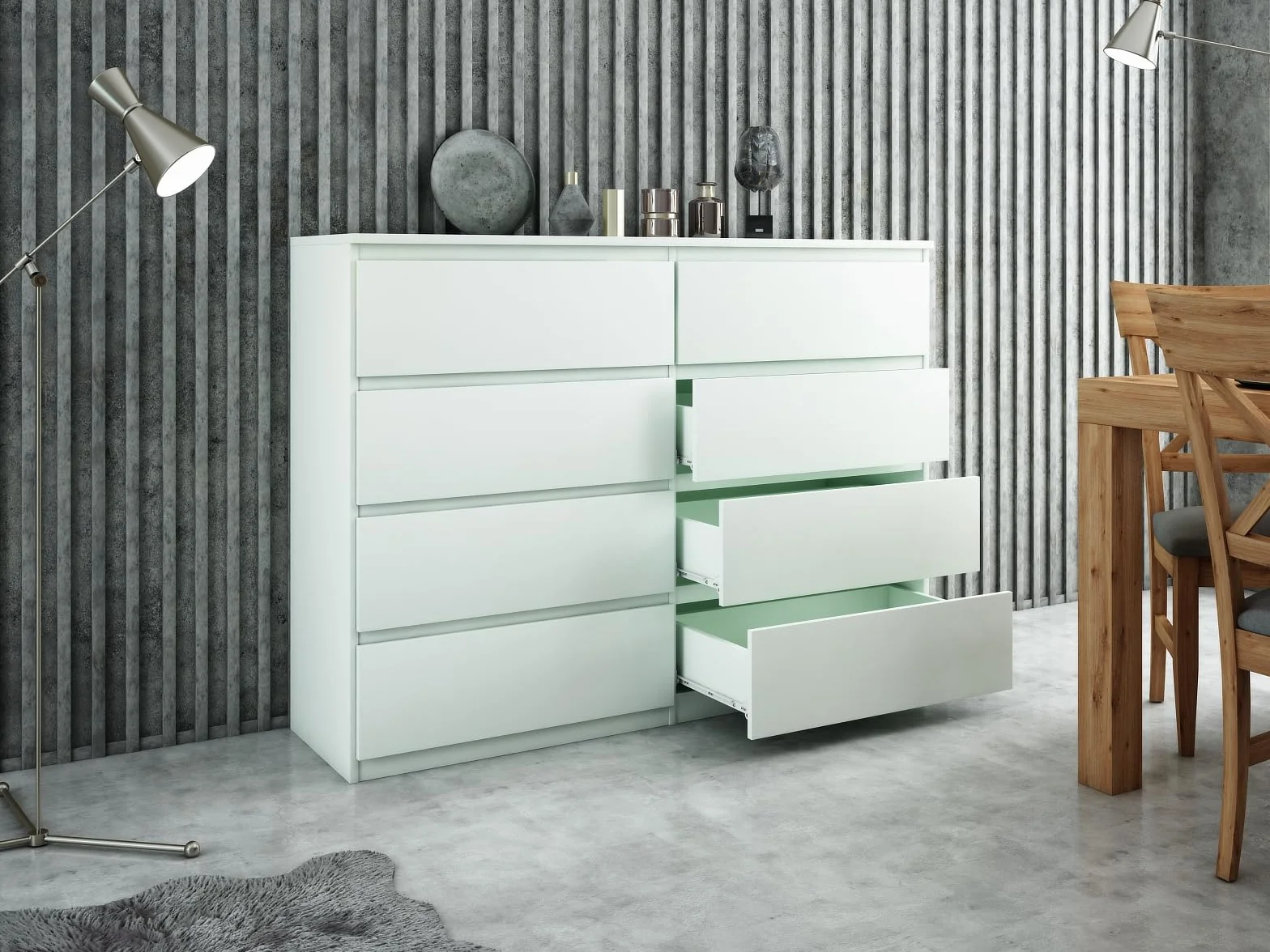 meble masztalerz Comoda Dormitorio 8 Cajones 120 cm - Cajonera Armario Interior - Sinfonier Dormitorio Alto - Muebles para el Salón - Cómoda Moderna - Blanco 120x101,5x39 cm