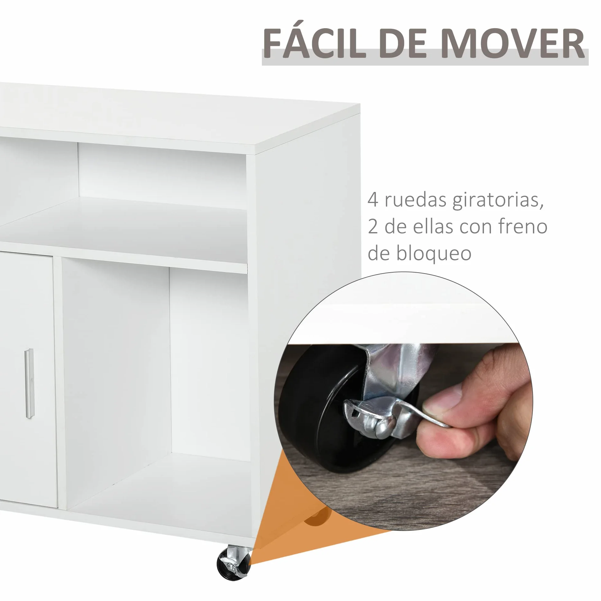 HOMCOM Mueble Auxiliar de Oficina Mueble Archivador con Ruedas Estantes y Cajones Armario Multiusos con Gran Almacenaje 100x35x65 cm Blanco