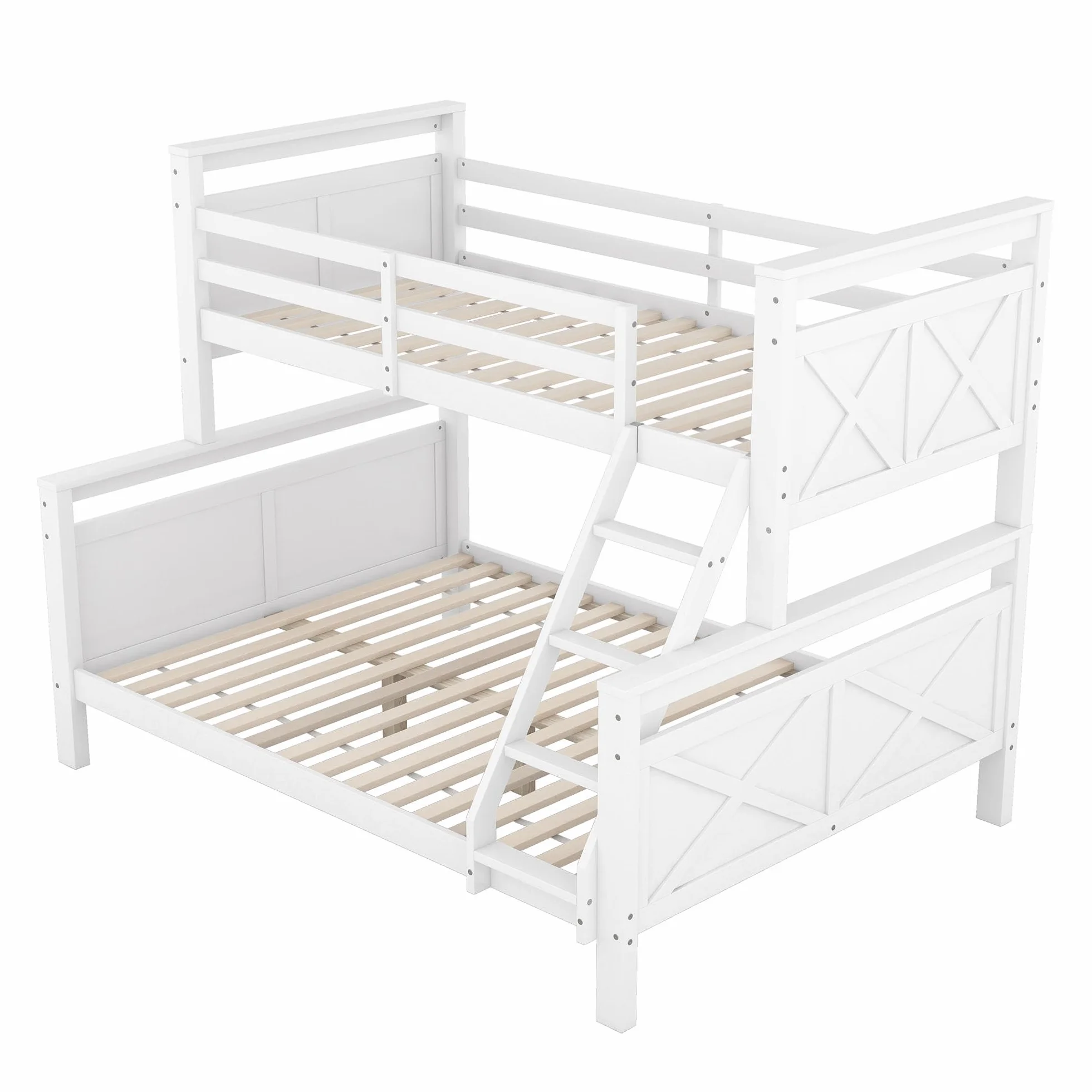 Cama de madera, litera con escalera y barandilla de seguridad, convertible en 2 camas individuales, cama doble, individual para niños, jóvenes y adultos (blanco)