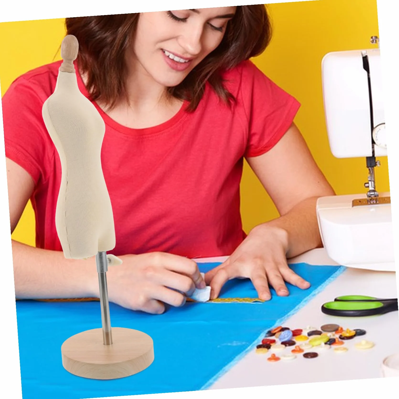 Maniquí de Costura Femenino Mini 1/4 Escala Soporte de Madera Natural para Proyectos de Confección y Manualidades, Modelo Realista para Diseño y Ajuste de Vestidos