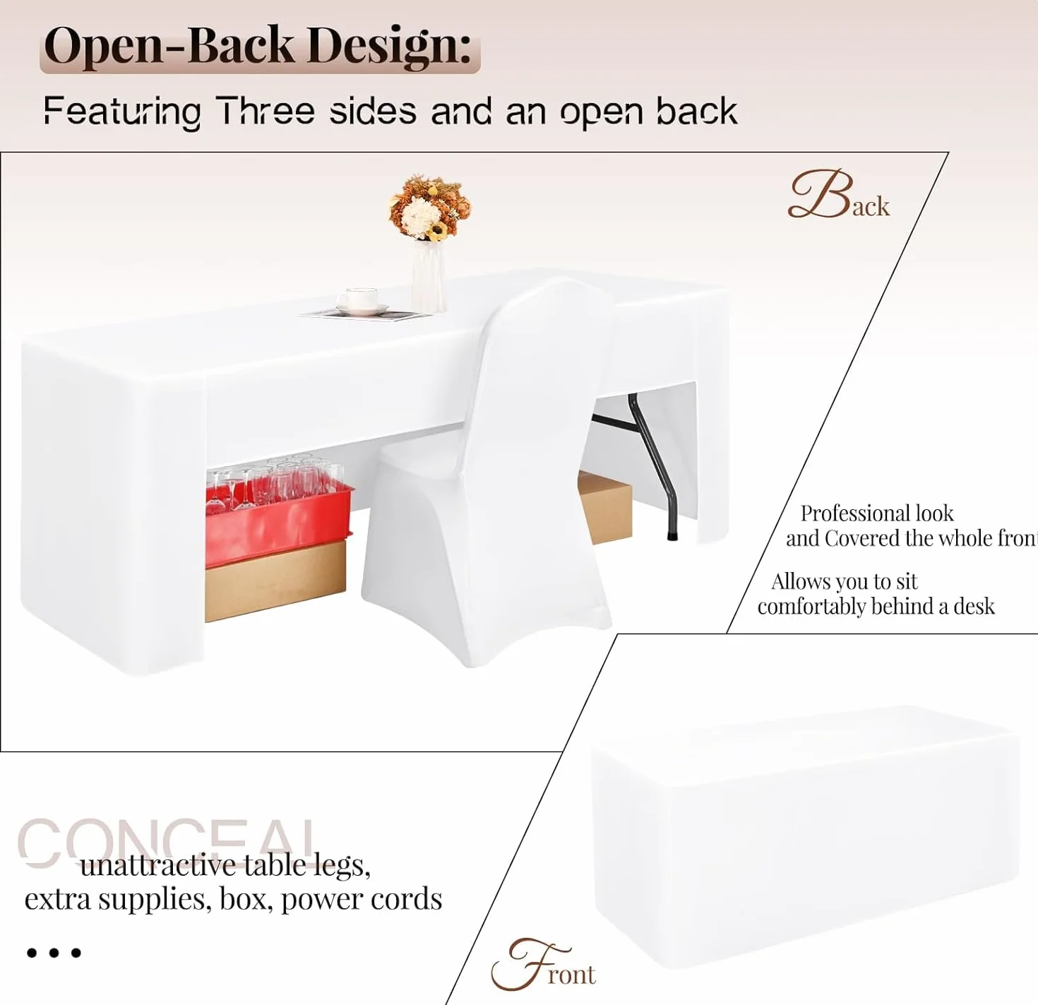 Teruntrue Paquete de 4 manteles ajustables para mesas rectangulares de 1,8 m, tela lavable, para ferias, ferias, fiestas, bodas, eventos, color blanco