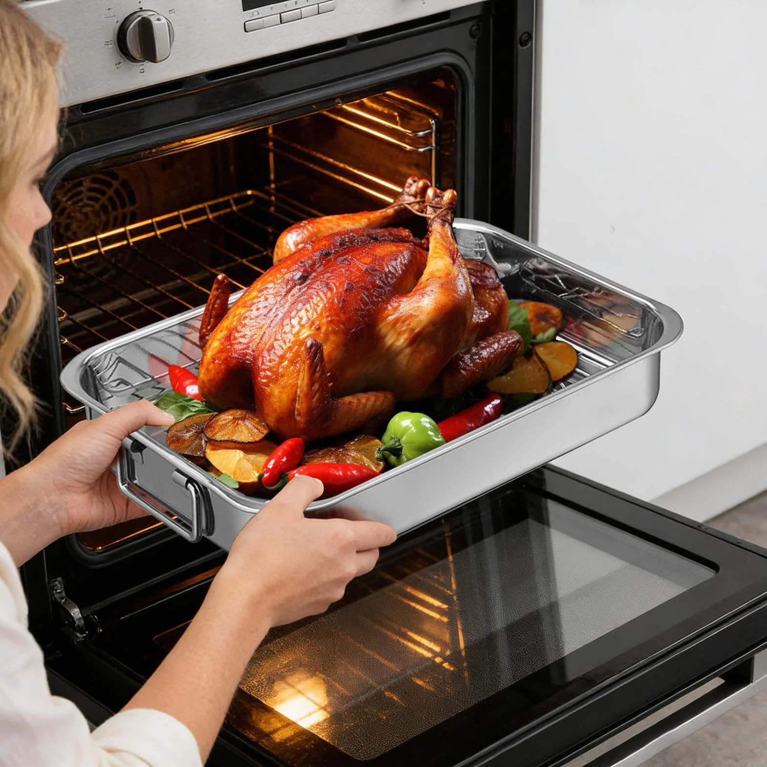 Bandeja para Utensilios de Cocina de Acero Inoxidable | Bandeja para Verduras Para Cenas De Acción De Gracias Reuniones Familiares Principiantes Pollo Jamón
