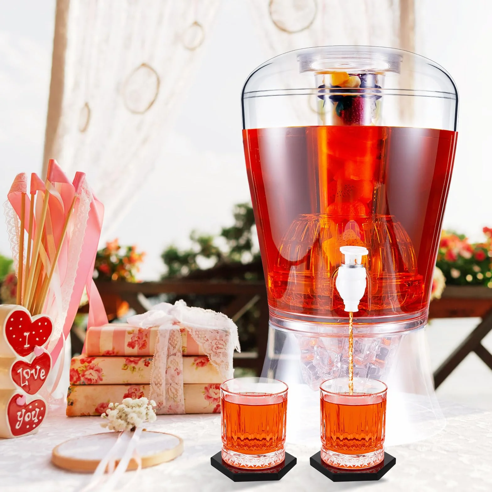 Maxcheck Dispensador de bebidas de 2 piezas, recipientes de líquidos refrigerados, boca ancha, servidor de bebidas heladas con núcleo de hielo e infusor para el hogar, cumpleaños, bar, oficina, 1.8